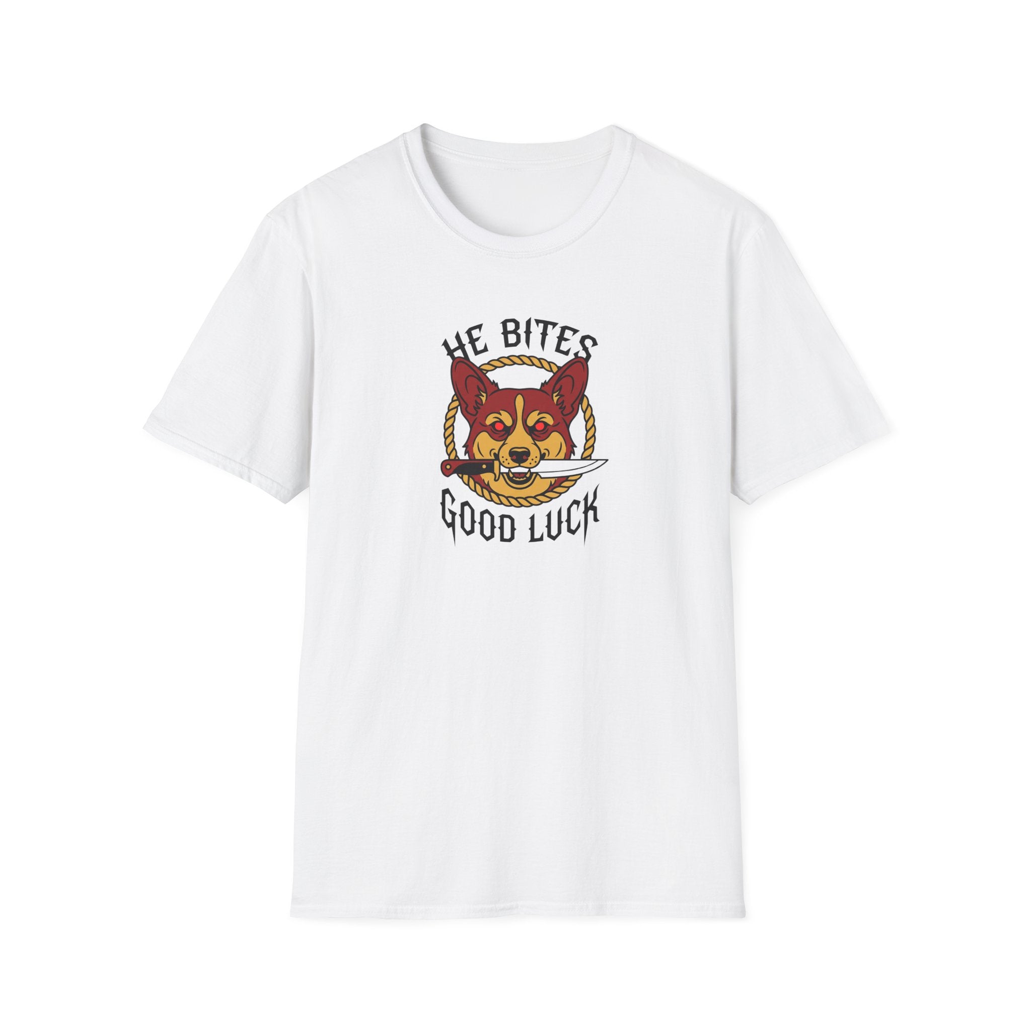 Corgi 'He Bites, Good Luck' Graphic T-Shirt