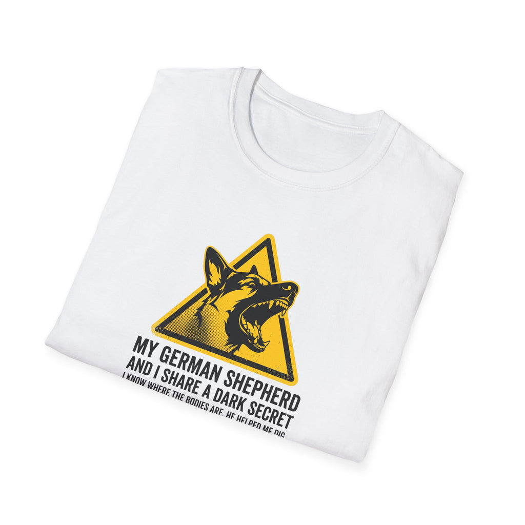 German Shepherd Dog T-Shirt — “My German Shepherd and I Share a Dark Secret” Graphic Tee