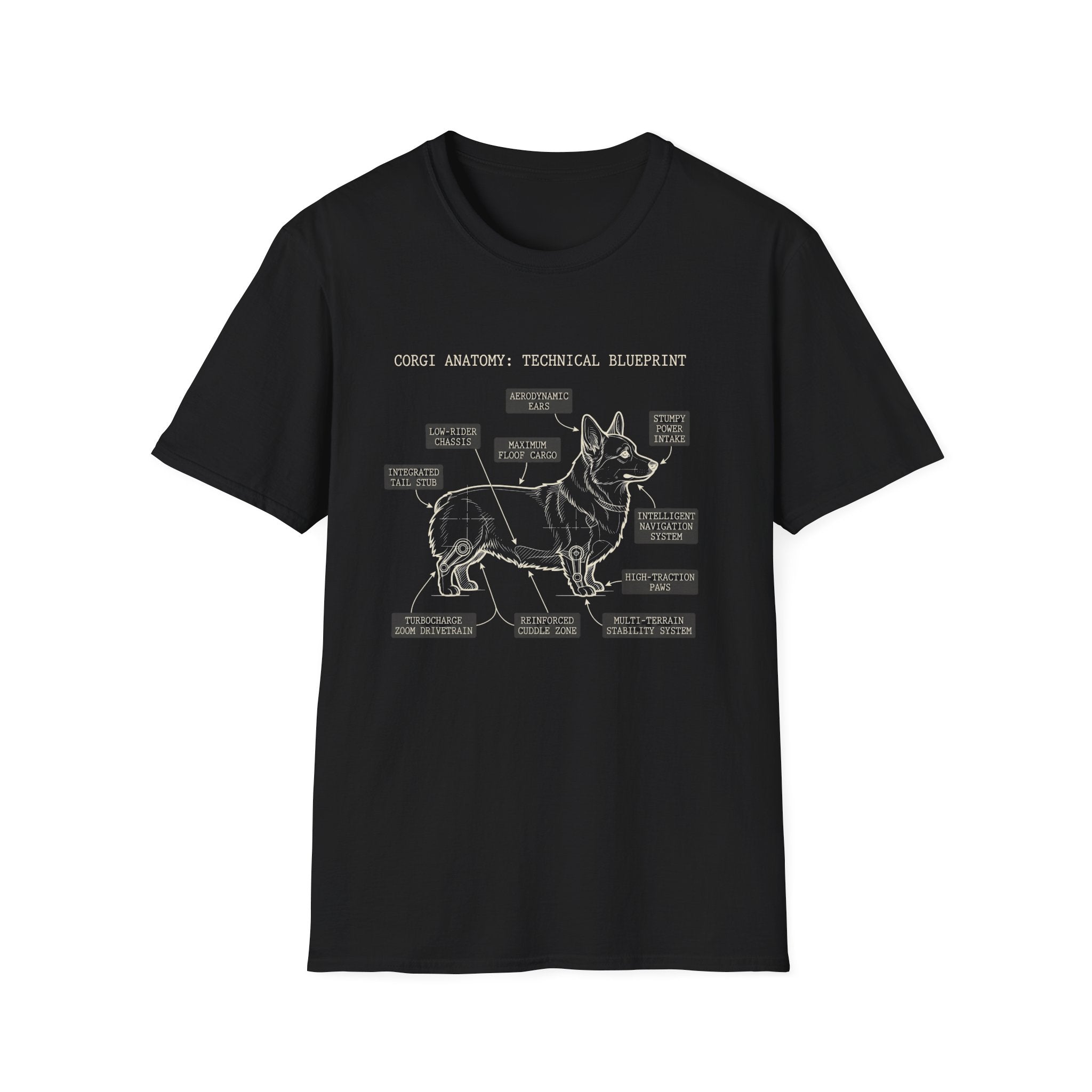 Corgi Anatomy Blueprint T-Shirt — Funny Veterinary Diagram Tee