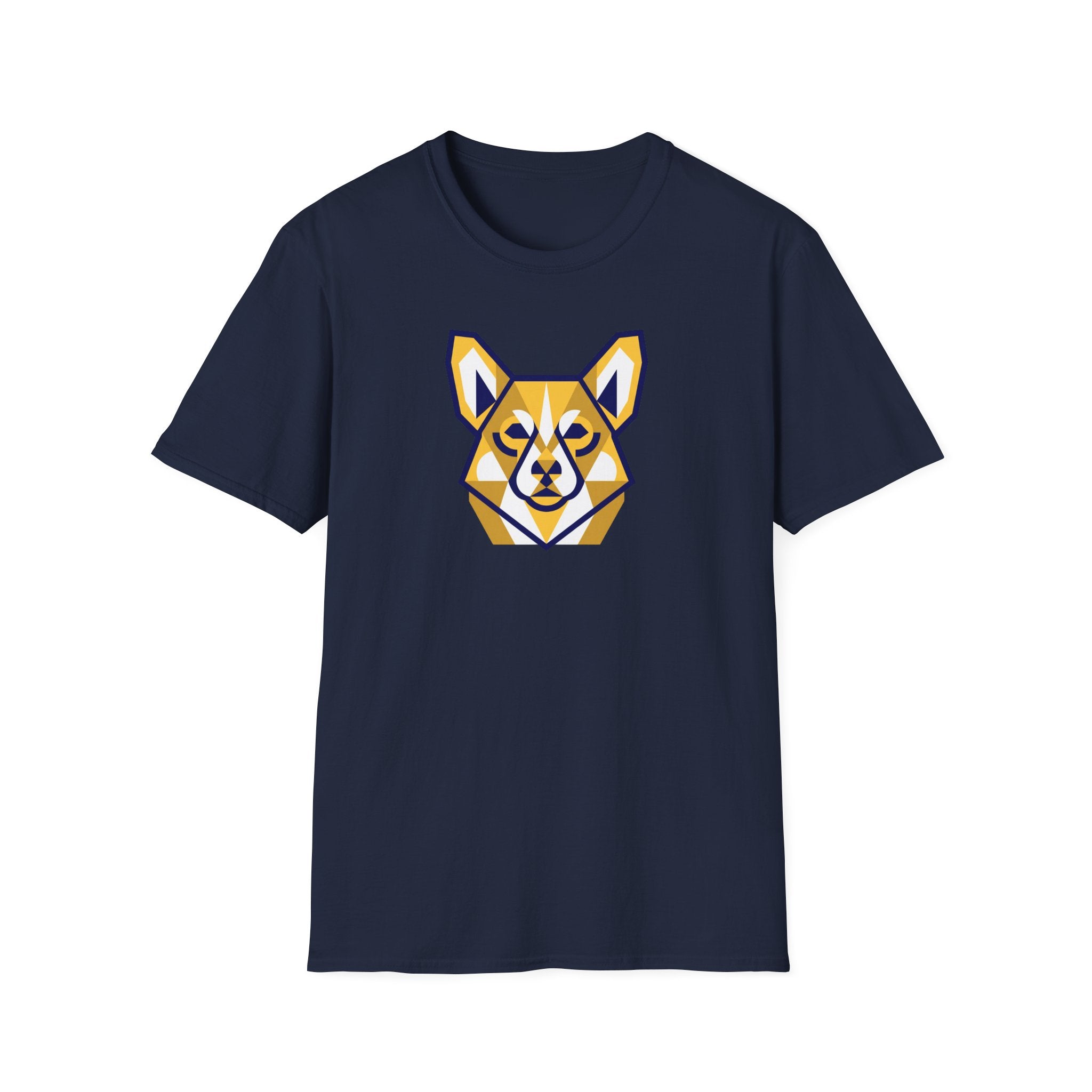 Geometric Corgi Graphic T-Shirt — Minimal Dog Face Tee for Pet Lovers