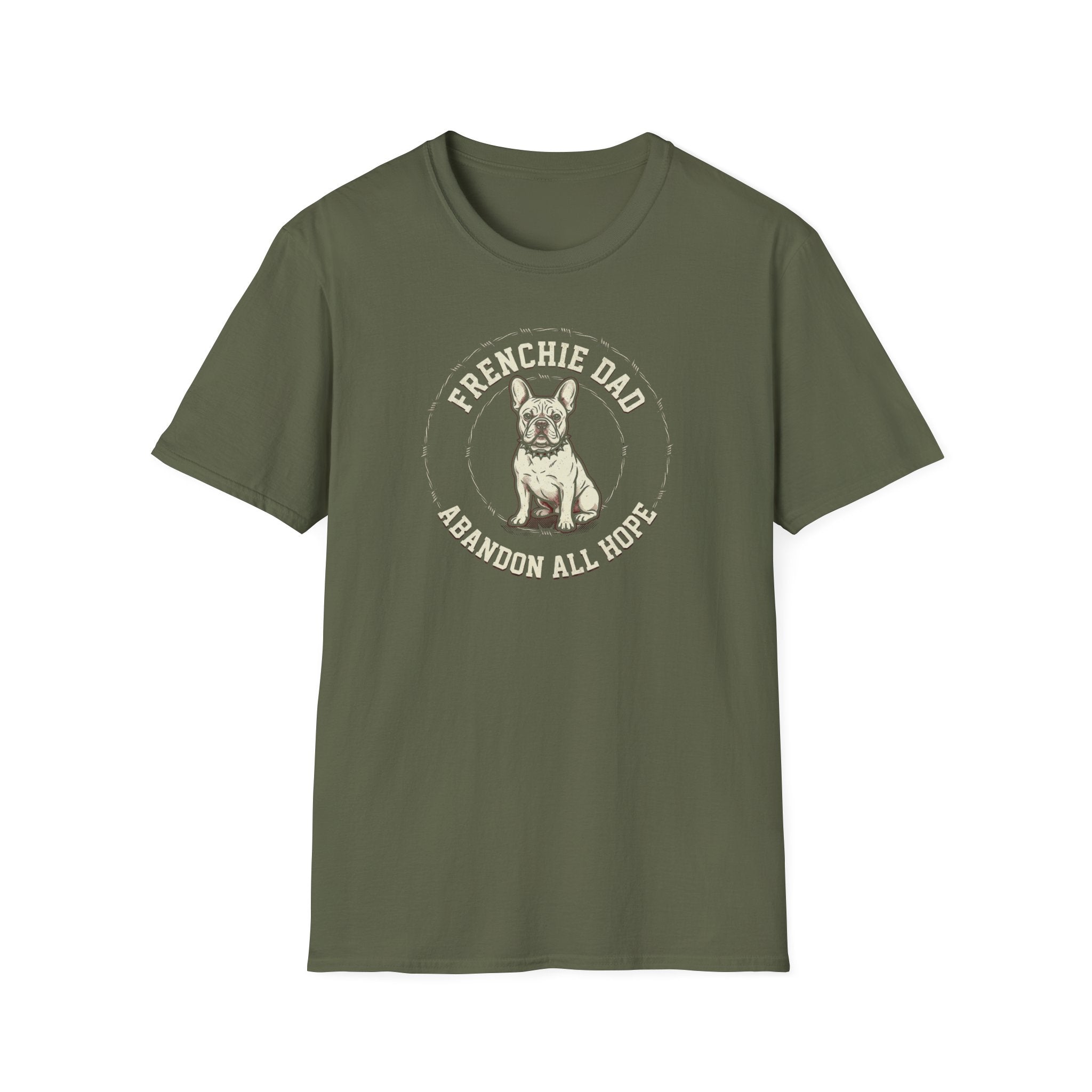 Frenchie Dad T-Shirt — “Abandon All Hope” Vintage Bulldog Tee