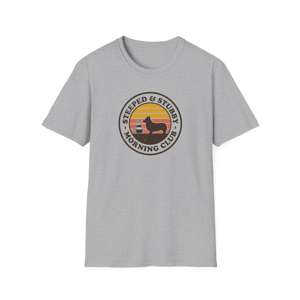 Steeped & Stubby Morning Club T-Shirt — Retro Coffee & Dachshund Logo Tee