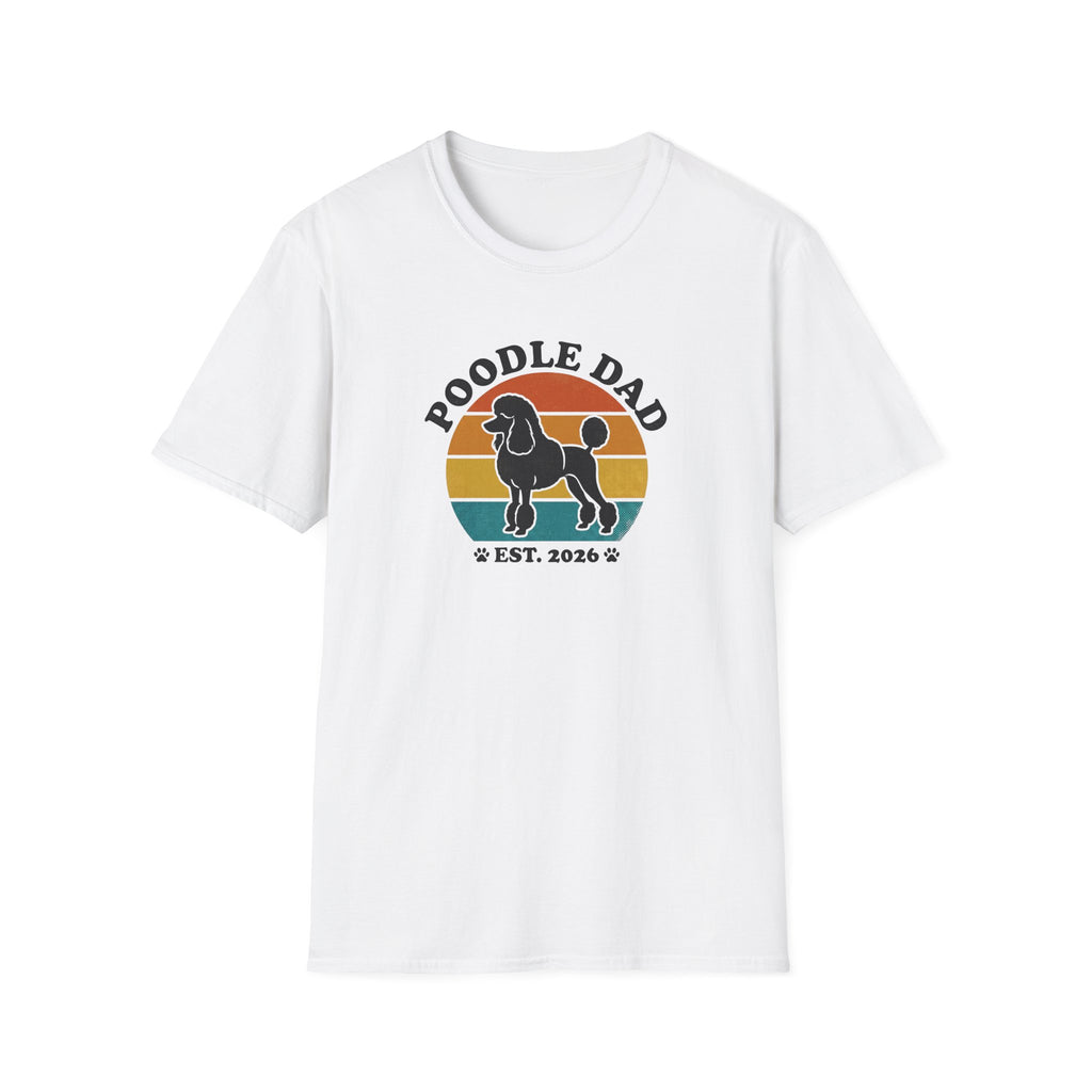 Poodle Dad T-Shirt – Retro Sunset Poodle Dad Est. 2026 Tee