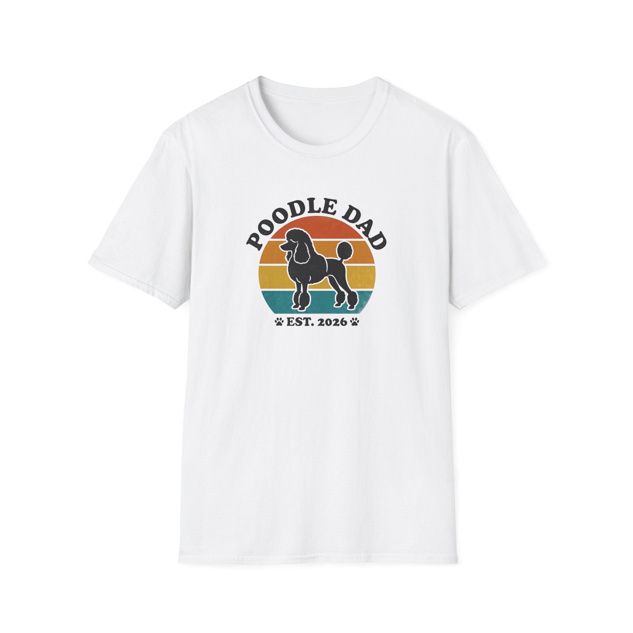 Poodle Dad T-Shirt – Retro Sunset Poodle Dad Est. 2026 Tee