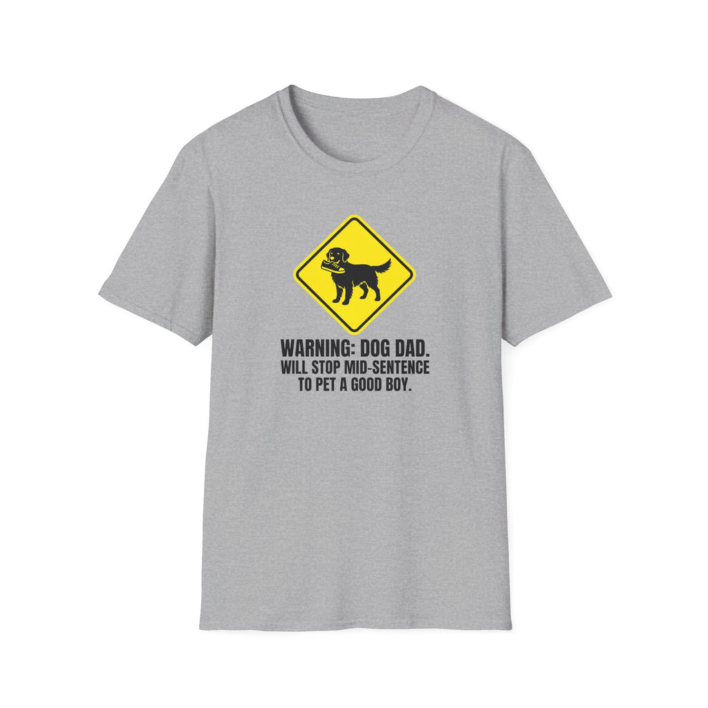 Golden Retriever Dad T-Shirt — Warning, I'll Stop Mid-Sentence to Pet a Good Boy