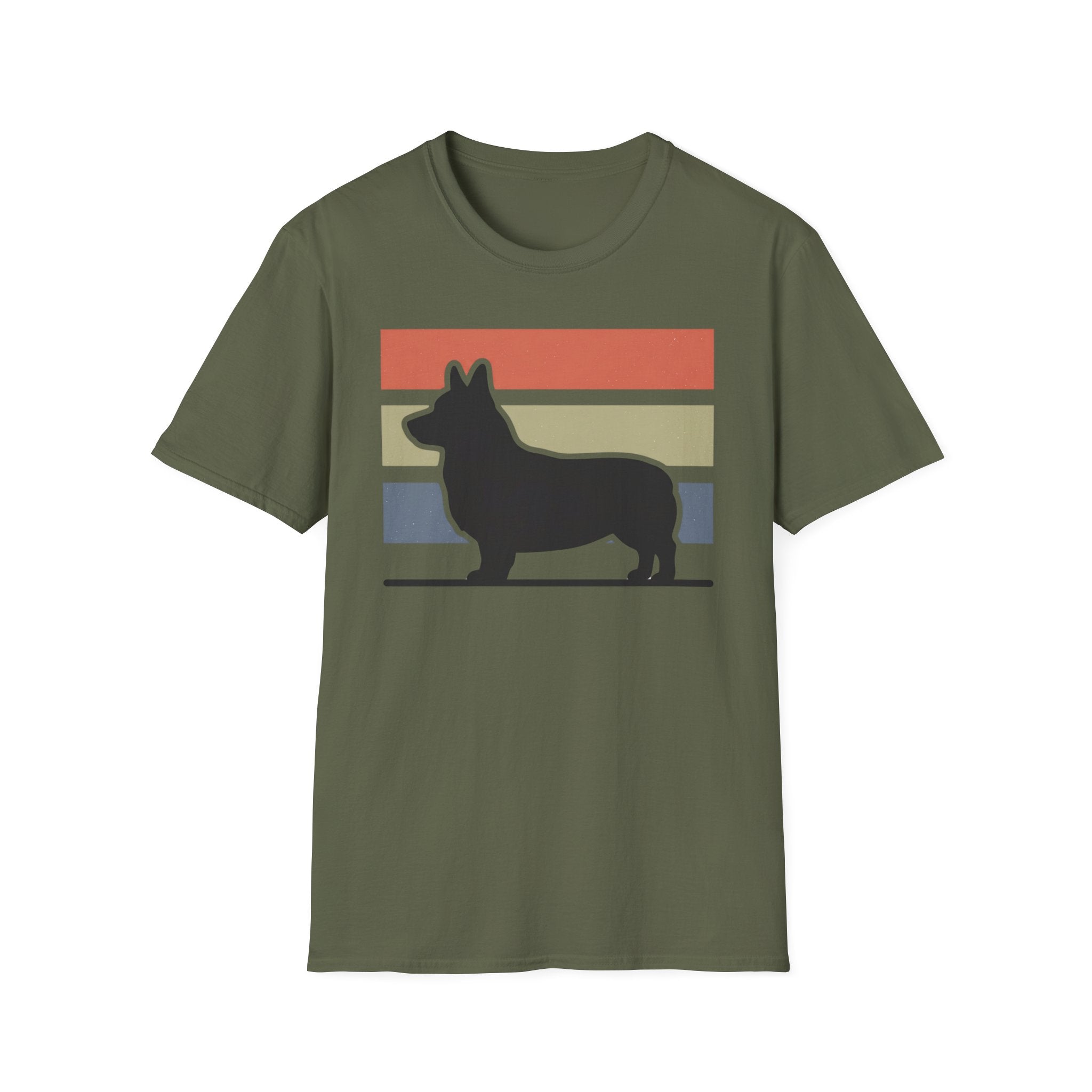 Retro Corgi Silhouette T-Shirt — Vintage Stripe Welsh Corgi Tee