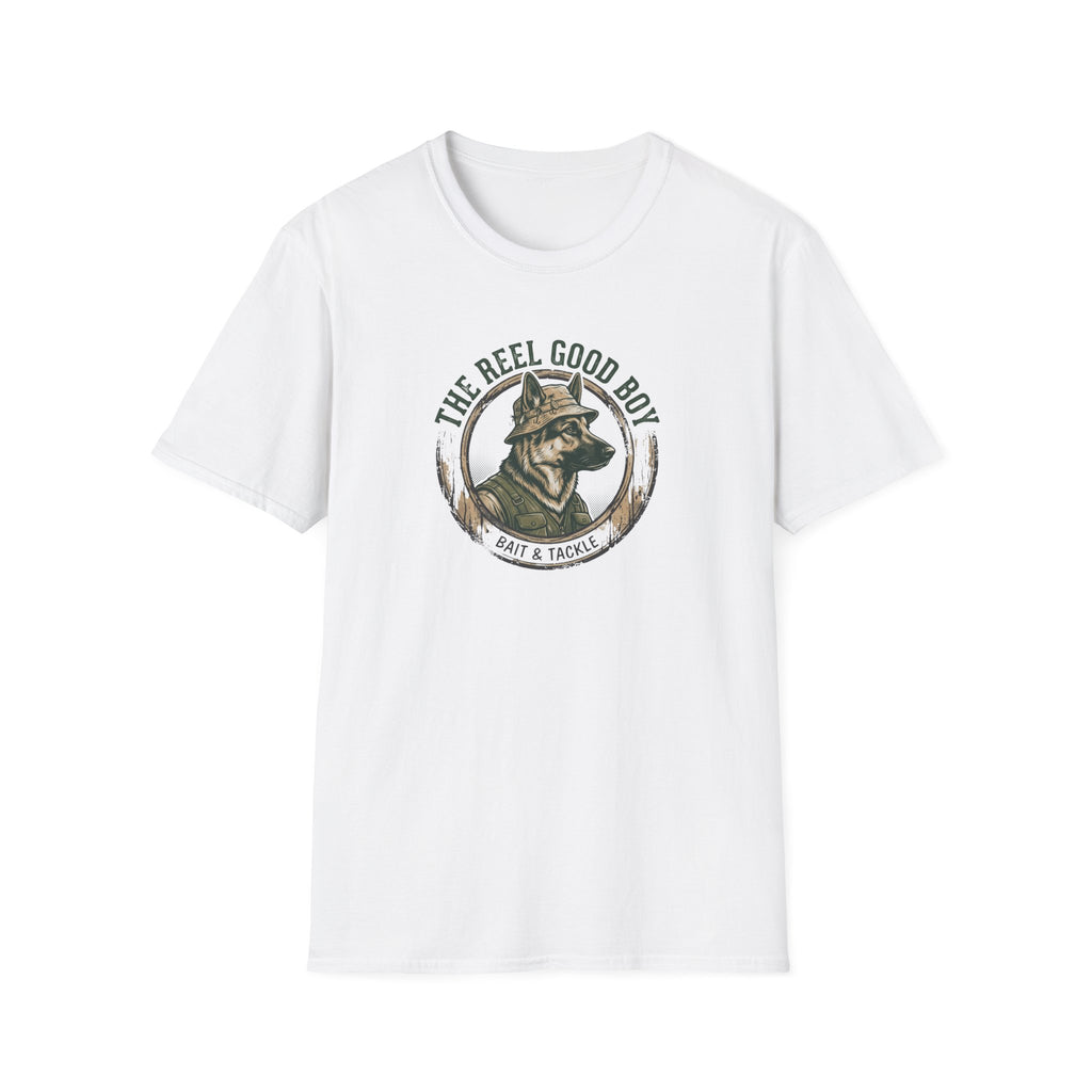 T-Shirt — “The Reel Good Boy” Fishing German Shepherd Graphic Tee
