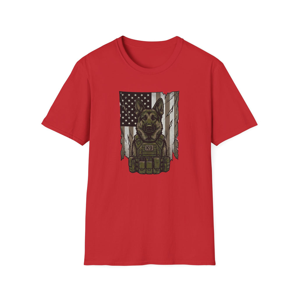 K9 Tactical Dog T-Shirt — Military K9 German Shepherd American Flag Design