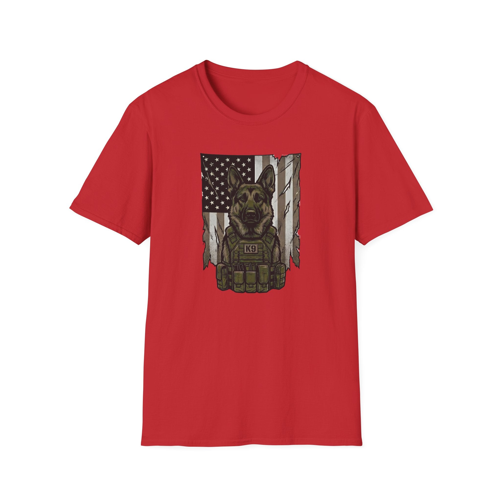 K9 Tactical Dog T-Shirt — Military K9 German Shepherd American Flag Design