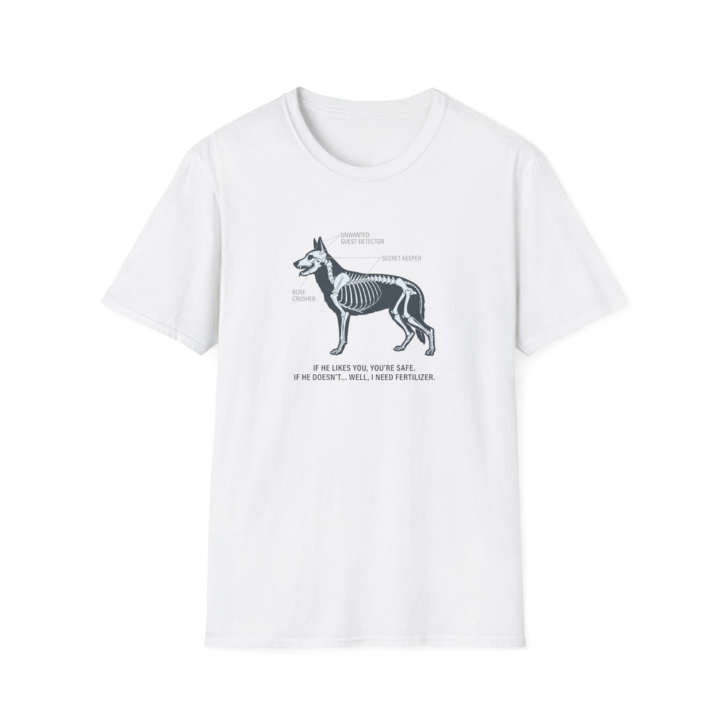 German Shepherd Anatomy Diagram T-Shirt — Vintage Veterinary Skeletal Illustration Tee