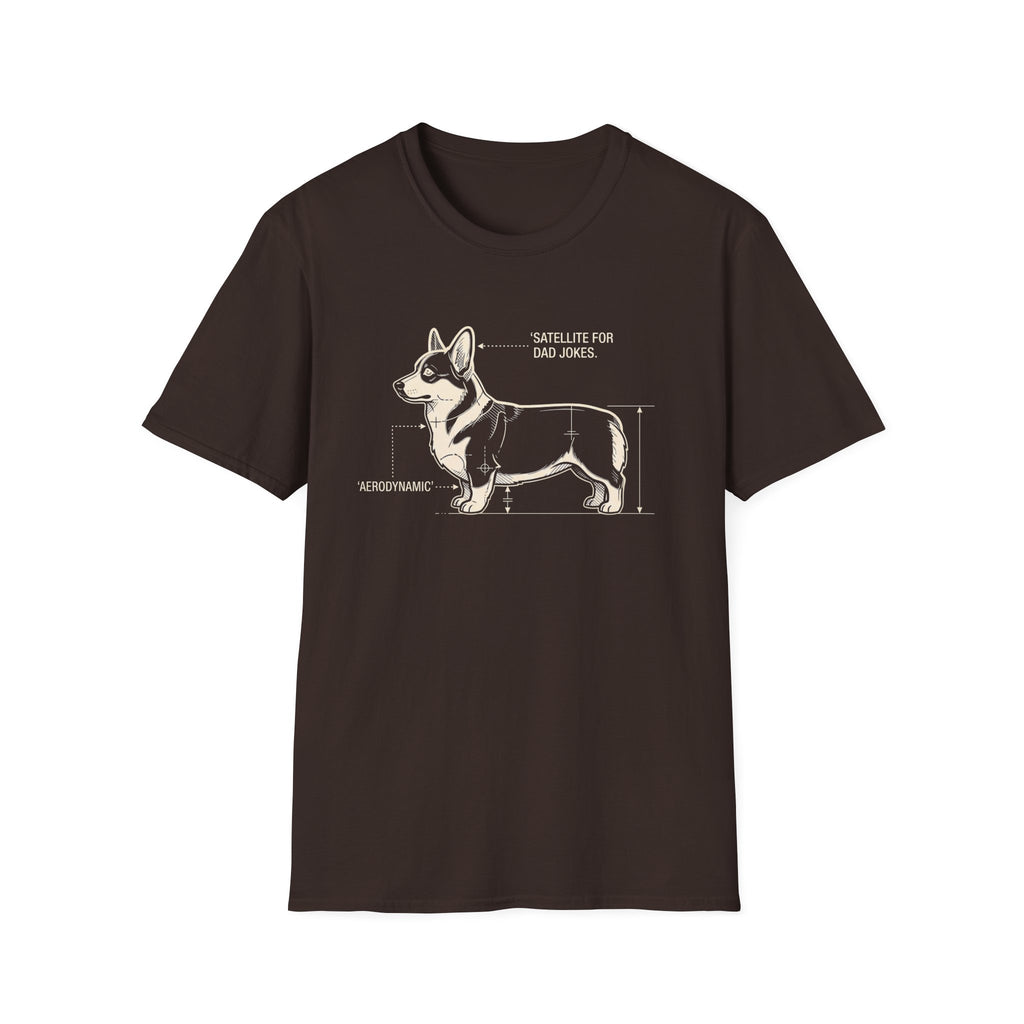 Corgi Blueprint T-Shirt — "Satellite for Dad Jokes" Funny Dog Anatomy Tee