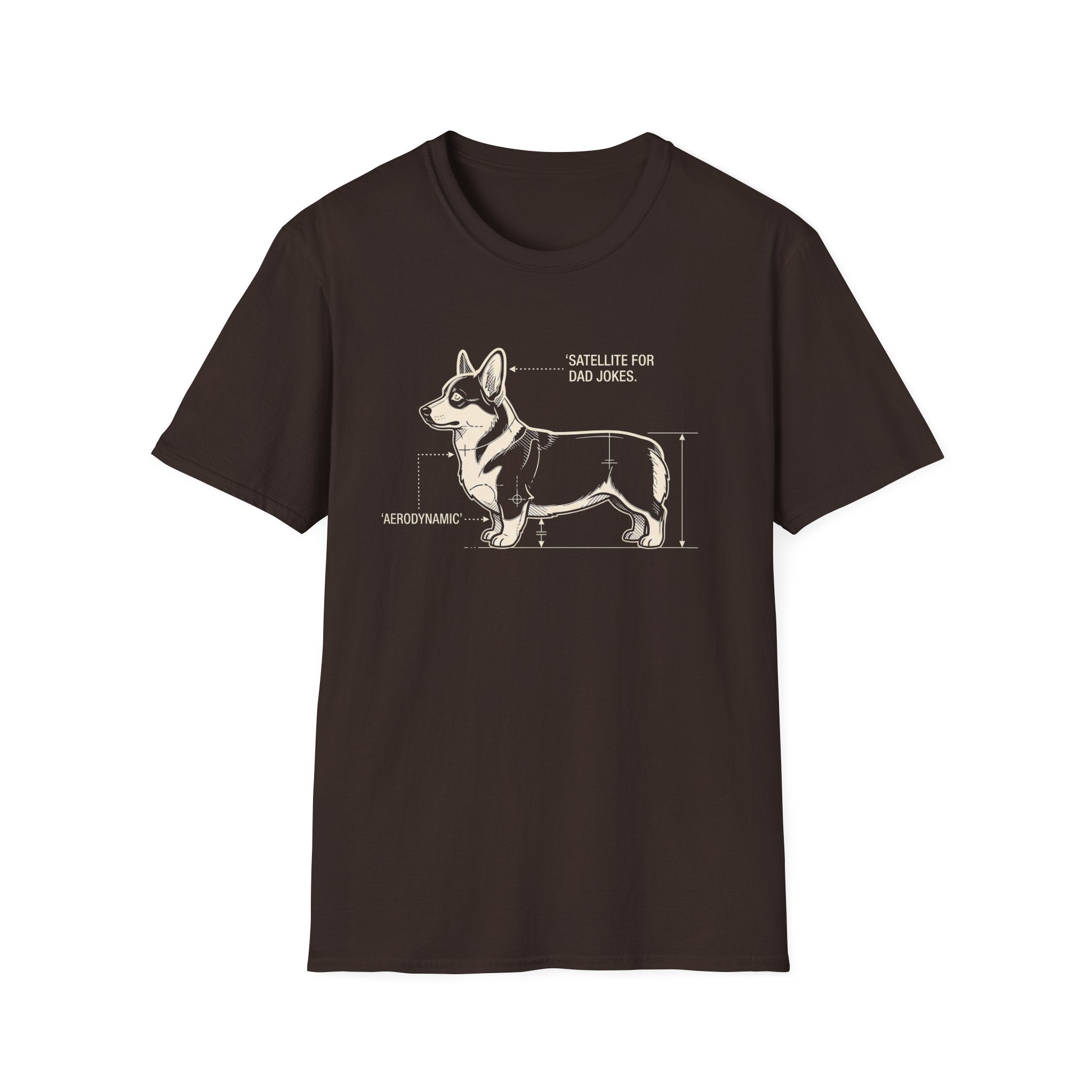 Corgi Blueprint T-Shirt — "Satellite for Dad Jokes" Funny Dog Anatomy Tee