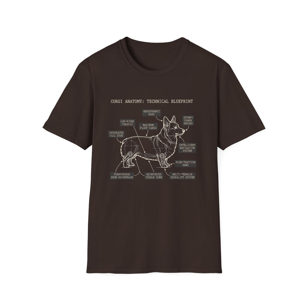 Corgi Anatomy Blueprint T-Shirt — Funny Veterinary Diagram Tee