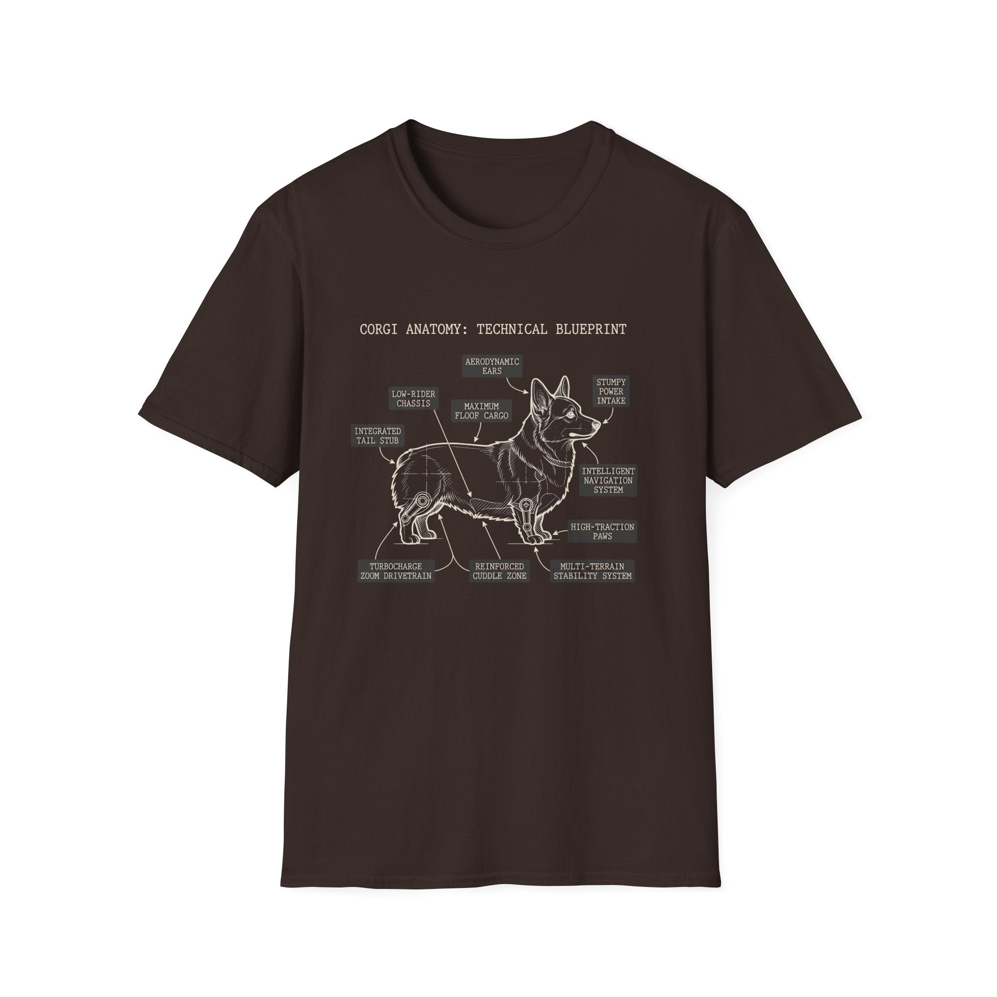 Corgi Anatomy Blueprint T-Shirt — Funny Veterinary Diagram Tee