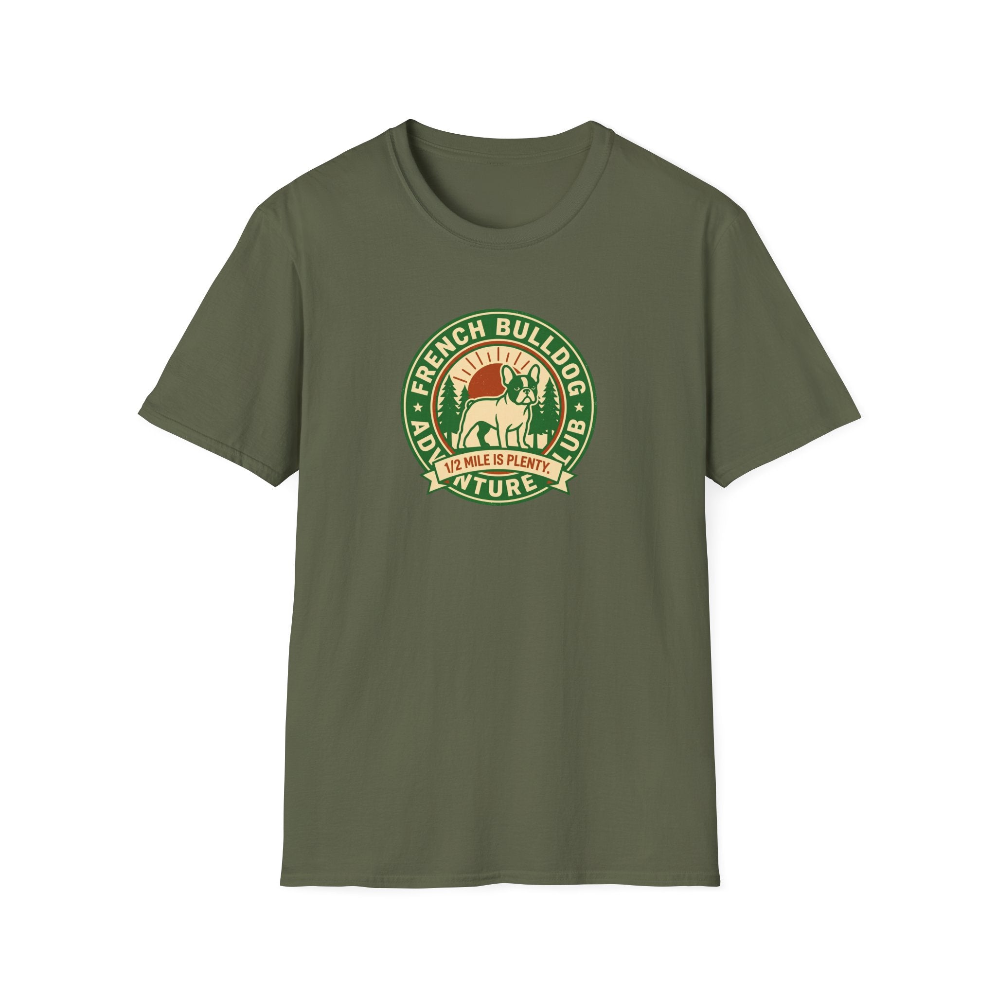 Cute French Bulldog T-Shirt — Adventure Club 1/2 Mile is Enough