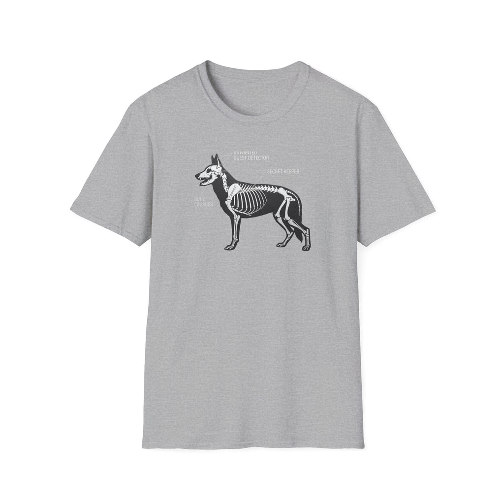 German Shepherd Skeleton T-Shirt — Gothic X-Ray Canine Graphic Tee