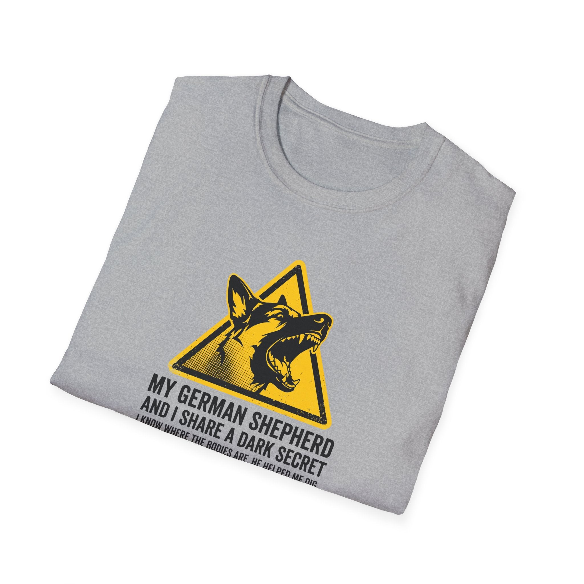 German Shepherd Dog T-Shirt — “My German Shepherd and I Share a Dark Secret” Graphic Tee