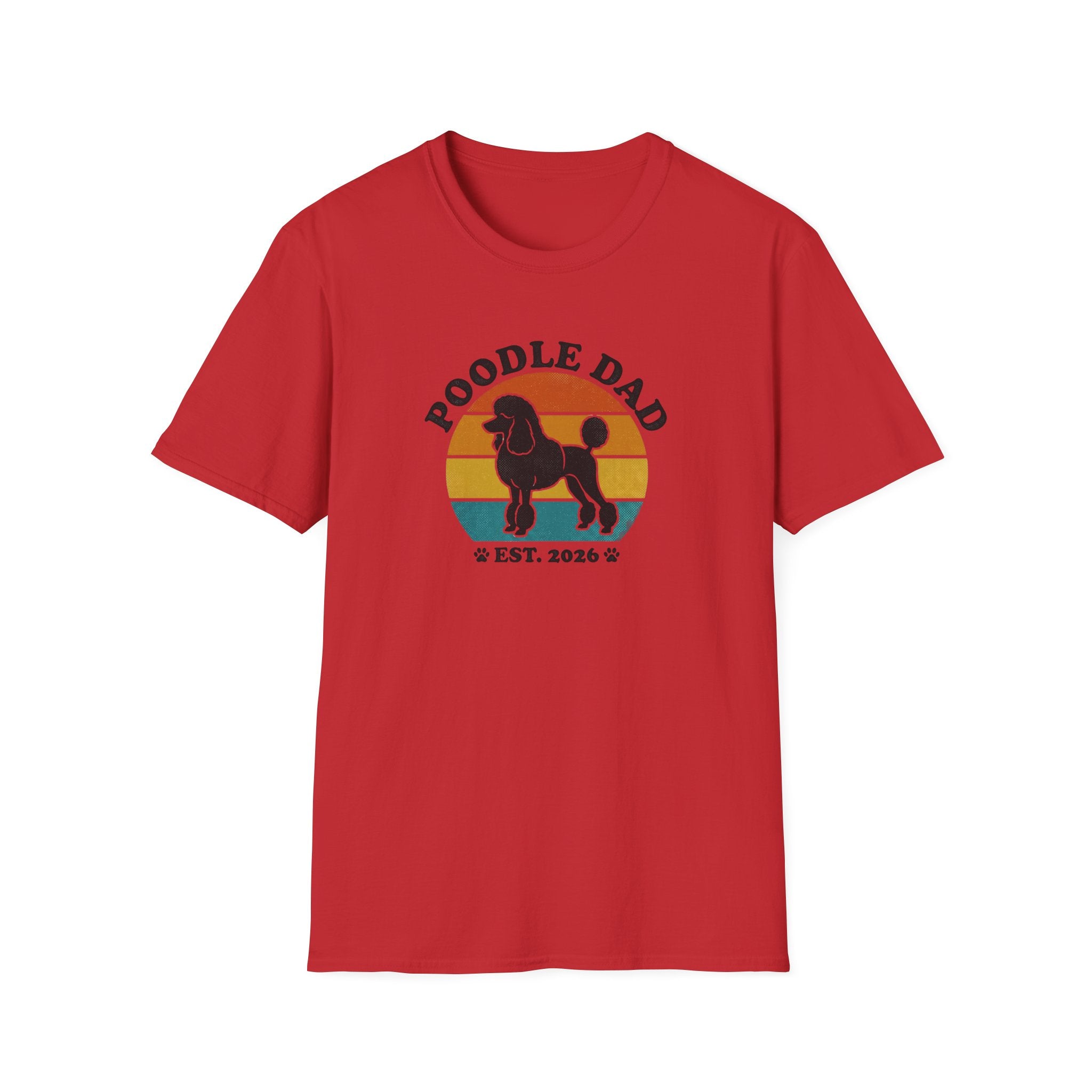 Poodle Dad T-Shirt – Retro Sunset Poodle Dad Est. 2026 Tee