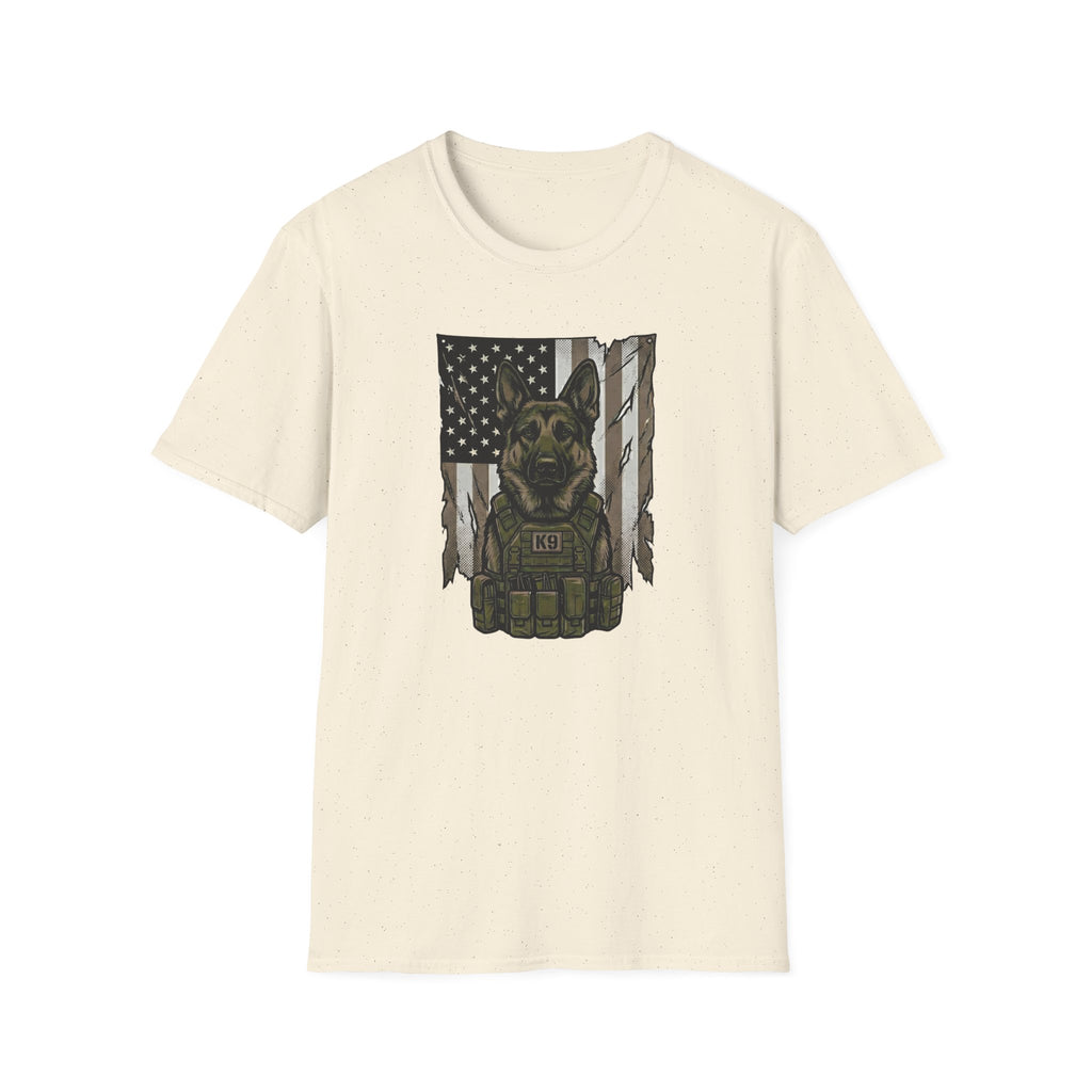 K9 Tactical Dog T-Shirt — Military K9 German Shepherd American Flag Design