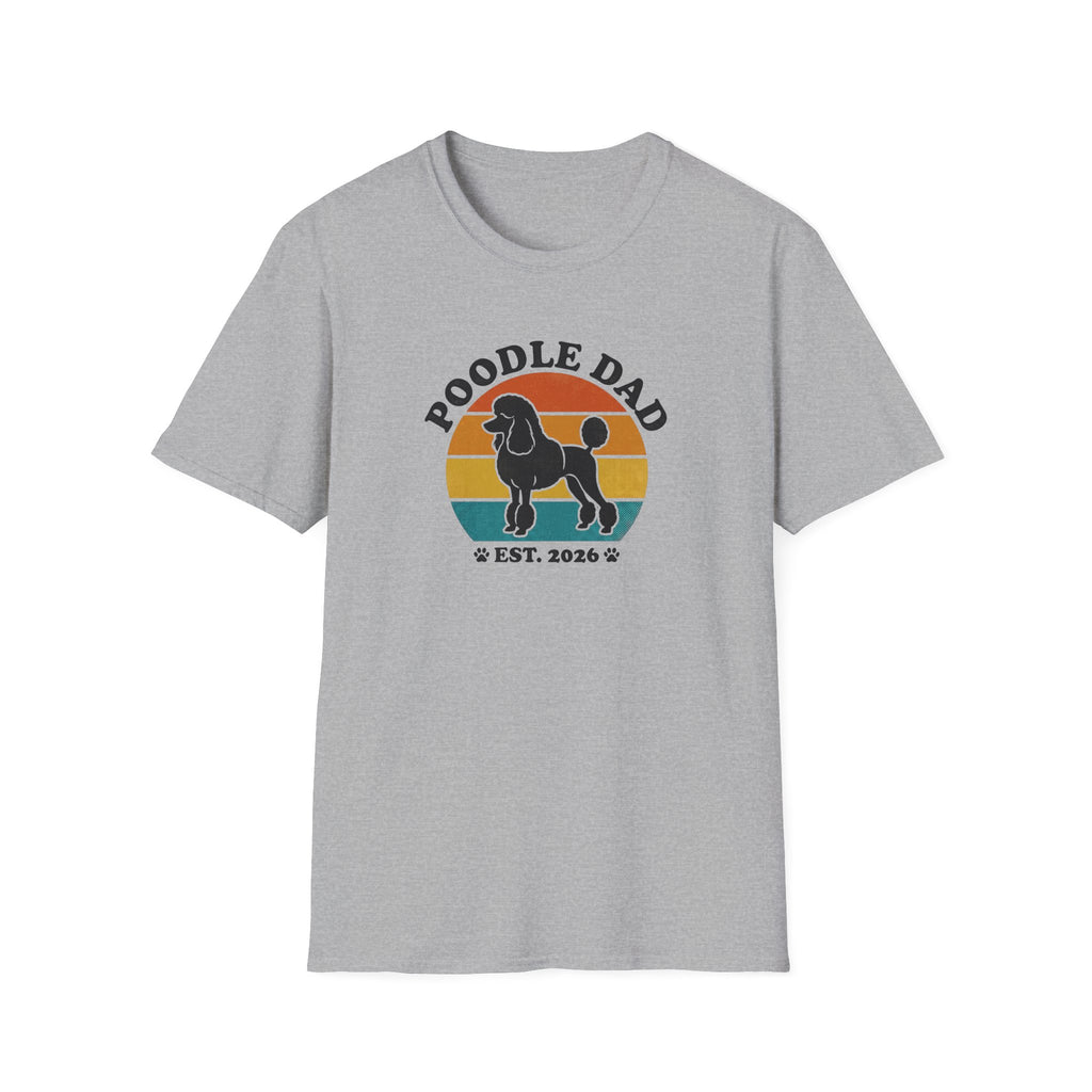 Poodle Dad T-Shirt – Retro Sunset Poodle Dad Est. 2026 Tee