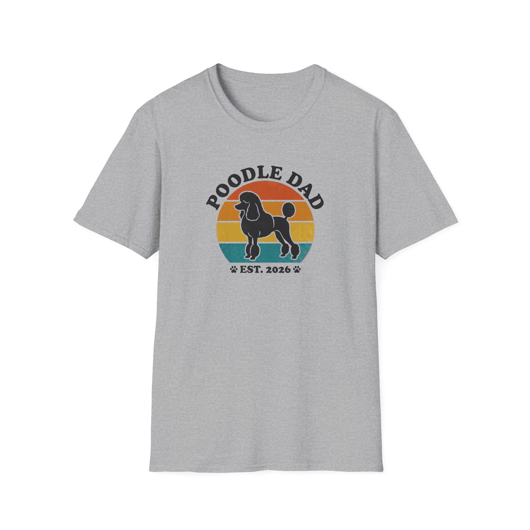 Poodle Dad T-Shirt – Retro Sunset Poodle Dad Est. 2026 Tee