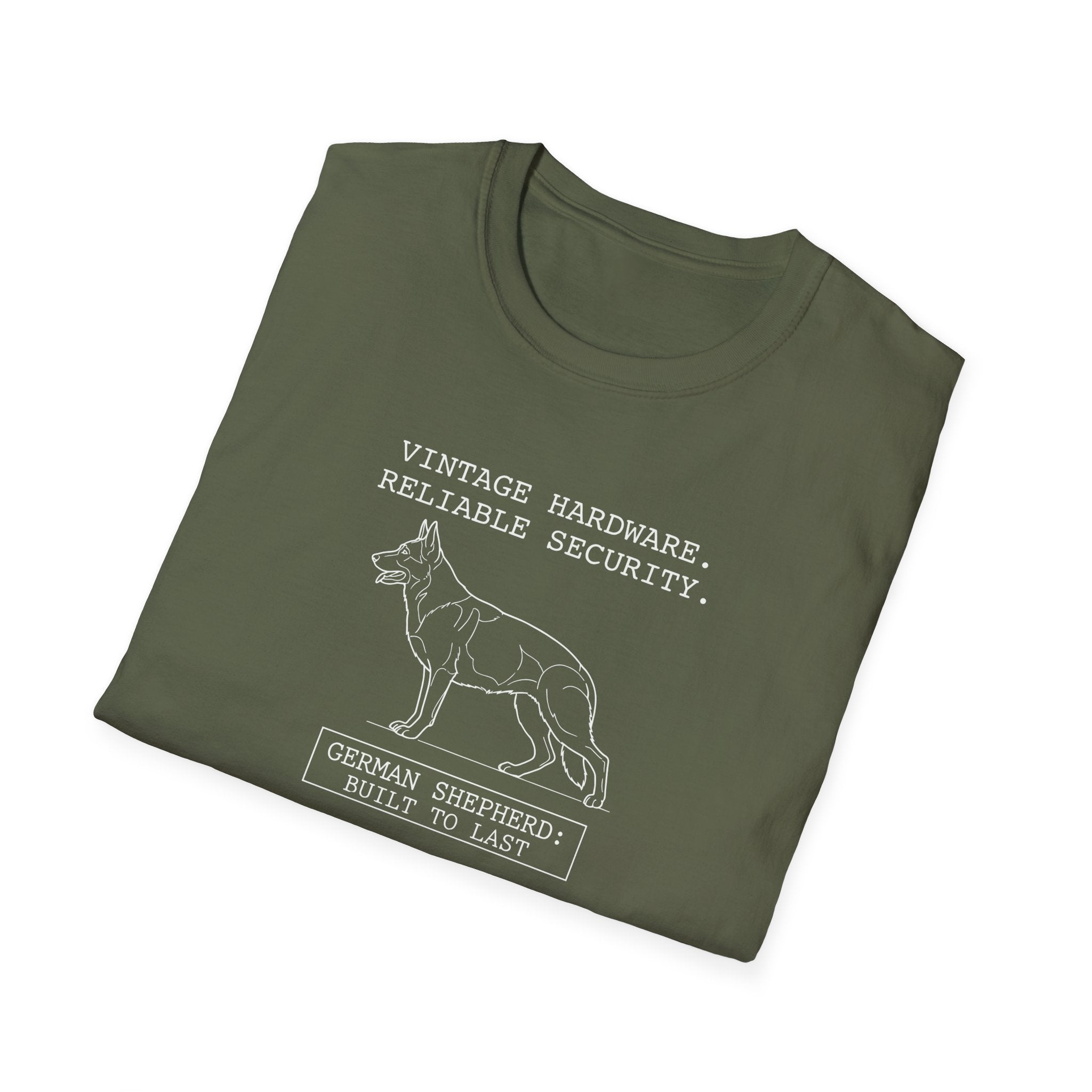 German Shepherd T-Shirt – “Vintage Hardware, Reliable Security” Graphic Tee