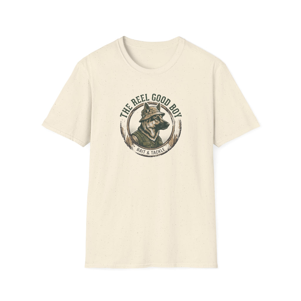 T-Shirt — “The Reel Good Boy” Fishing German Shepherd Graphic Tee