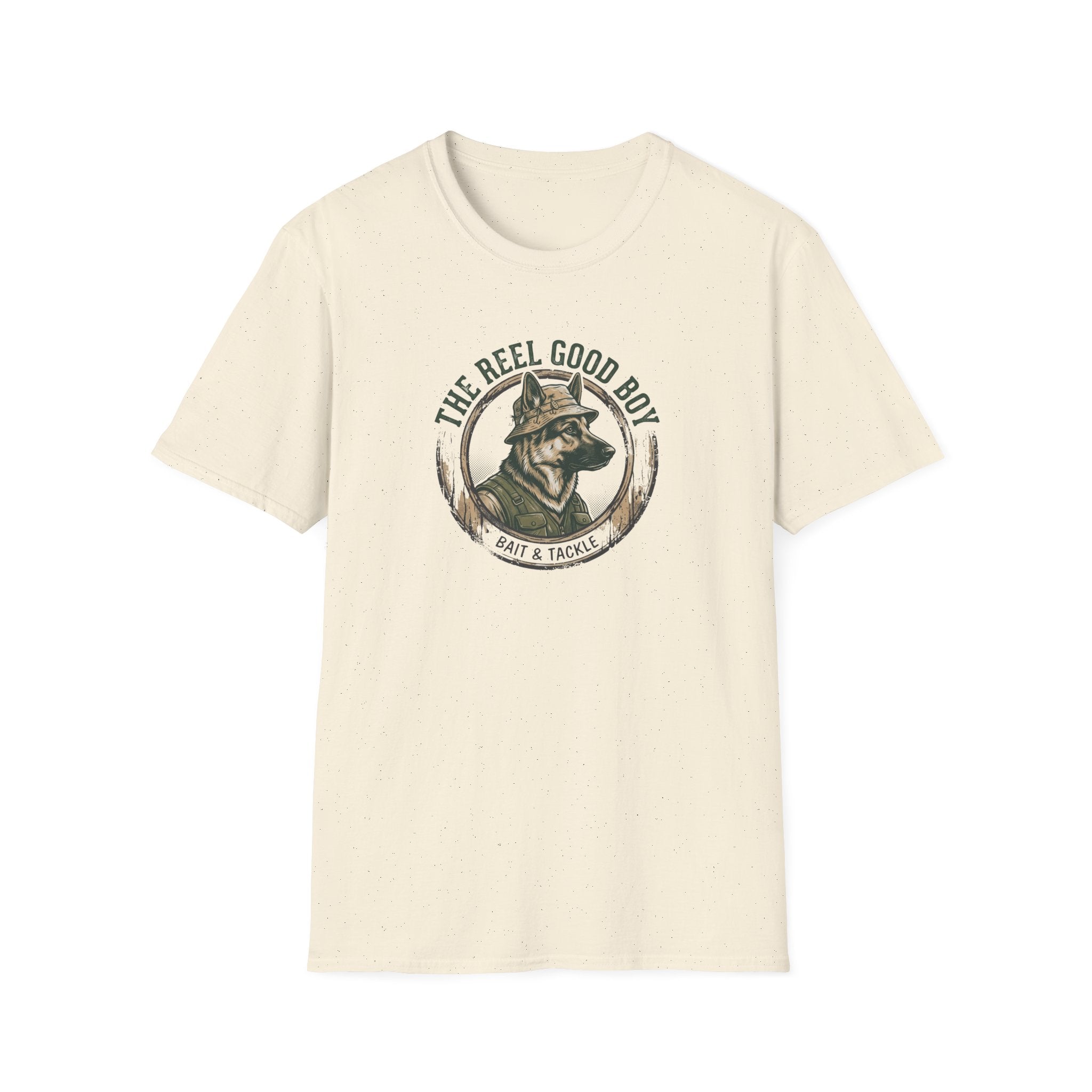 T-Shirt — “The Reel Good Boy” Fishing German Shepherd Graphic Tee