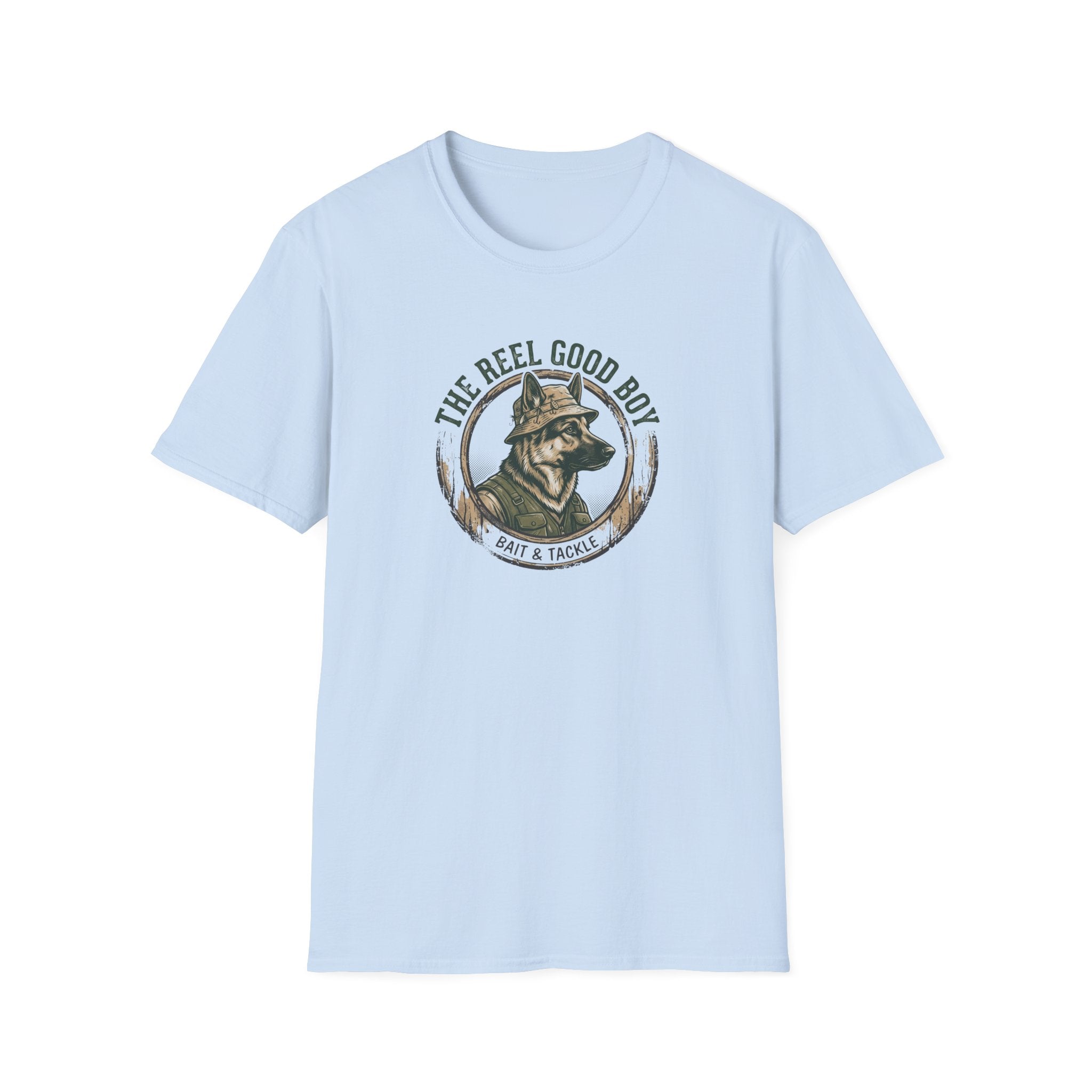T-Shirt — “The Reel Good Boy” Fishing German Shepherd Graphic Tee