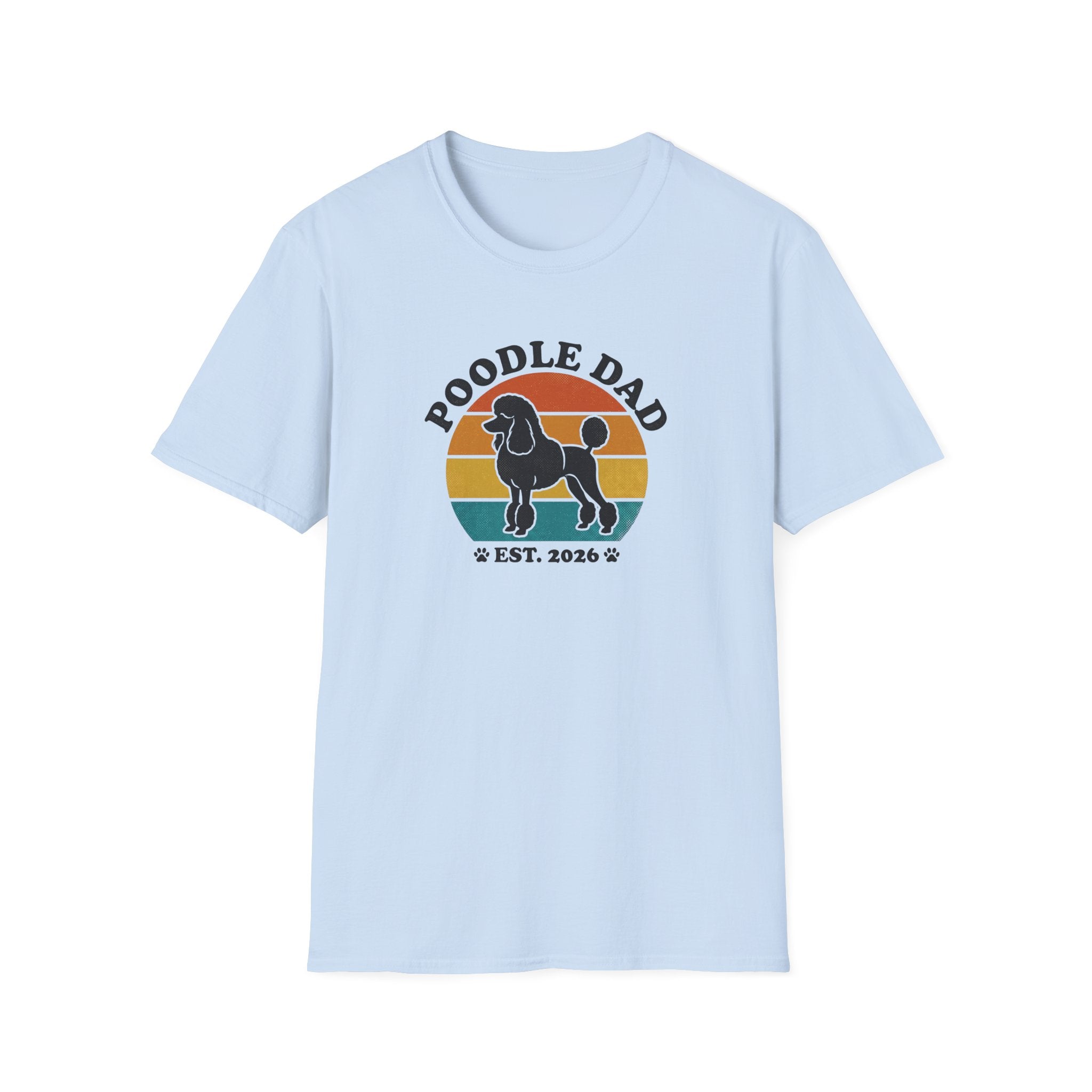 Poodle Dad T-Shirt – Retro Sunset Poodle Dad Est. 2026 Tee