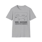 Dachshund T-Shirt – “Model: Dachshund — Engineered for Stubbornness” Graphic Tee