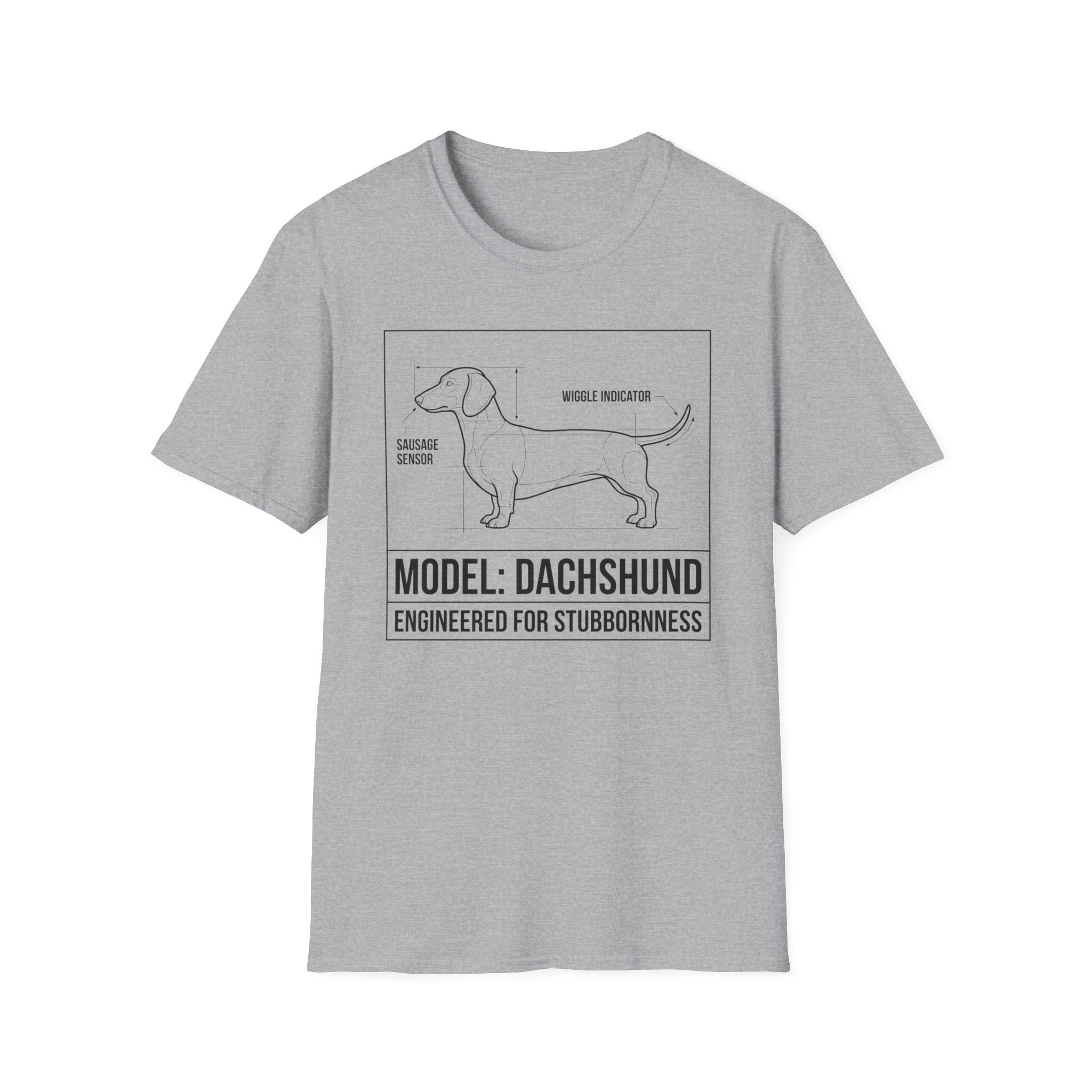 Dachshund T-Shirt – “Model: Dachshund — Engineered for Stubbornness” Graphic Tee