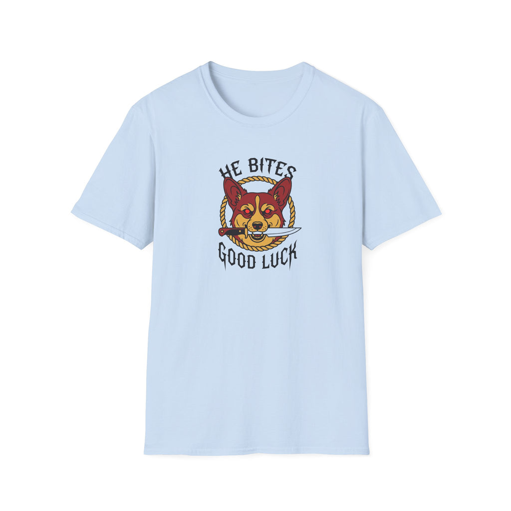 Corgi 'He Bites, Good Luck' Graphic T-Shirt