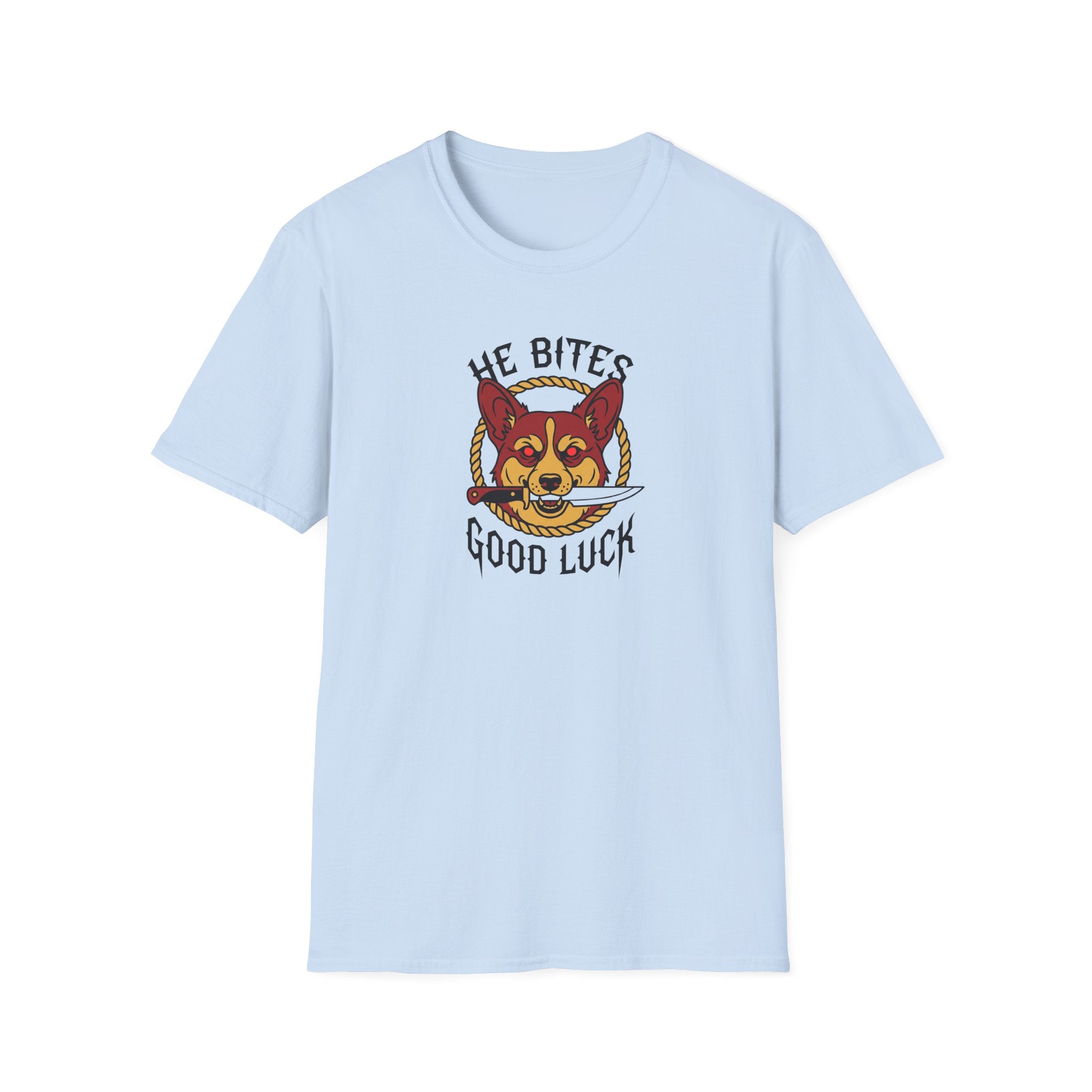 Corgi 'He Bites, Good Luck' Graphic T-Shirt