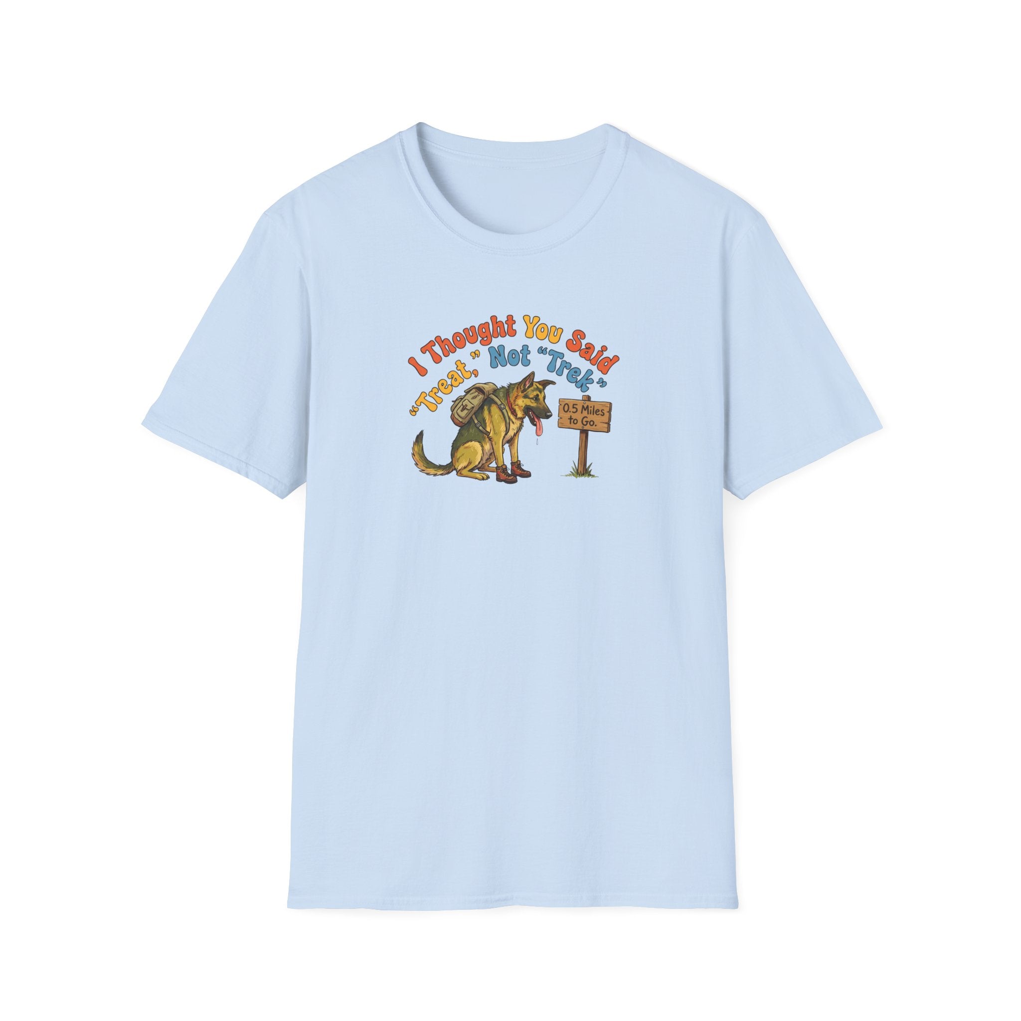 German Shepherd T‑Shirt – "I Thought You Said Treat, Not Trek" Vintage-style German Shepherd Tee