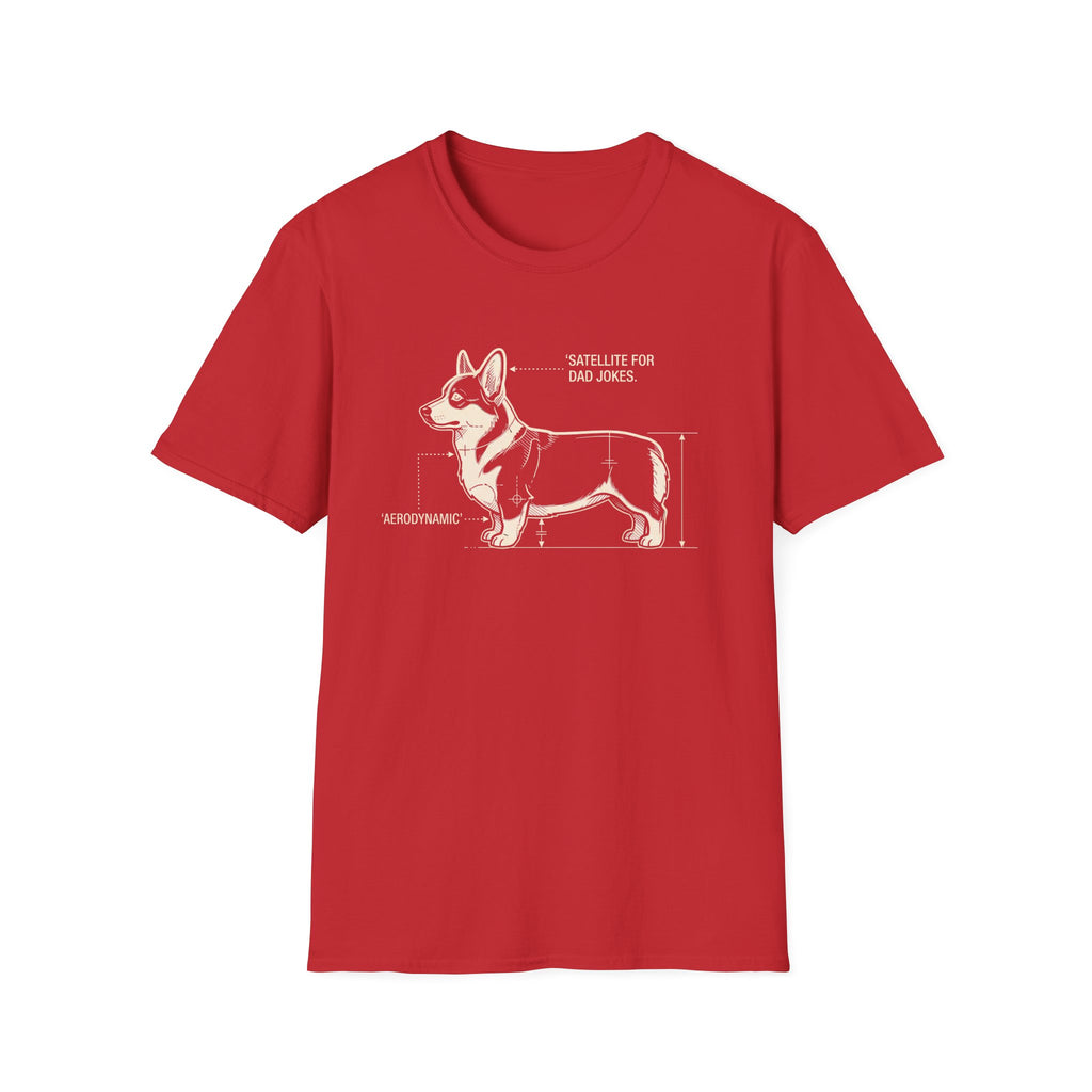 Corgi Blueprint T-Shirt — "Satellite for Dad Jokes" Funny Dog Anatomy Tee