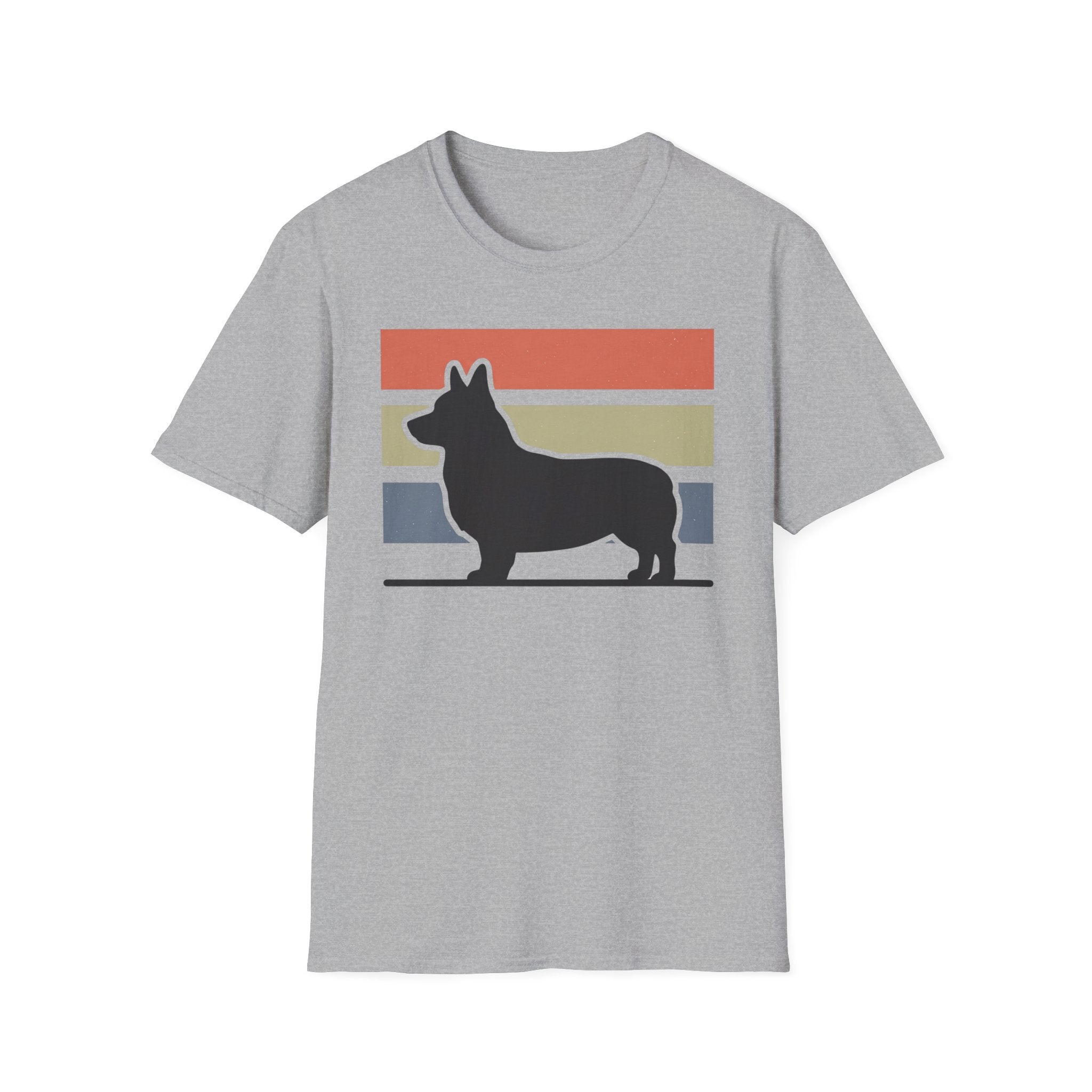 Retro Corgi Silhouette T-Shirt — Vintage Stripe Welsh Corgi Tee