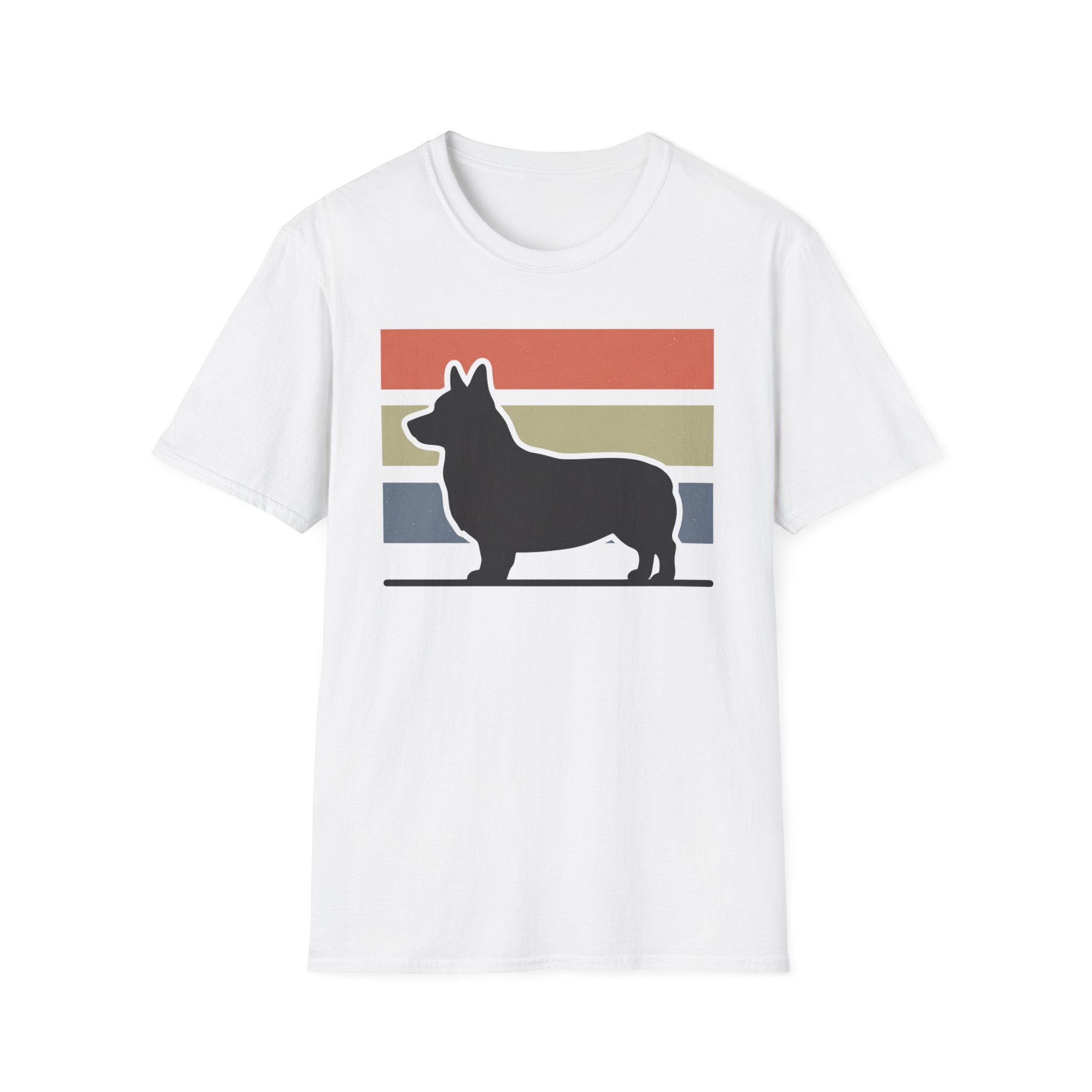 Retro Corgi Silhouette T-Shirt — Vintage Stripe Welsh Corgi Tee