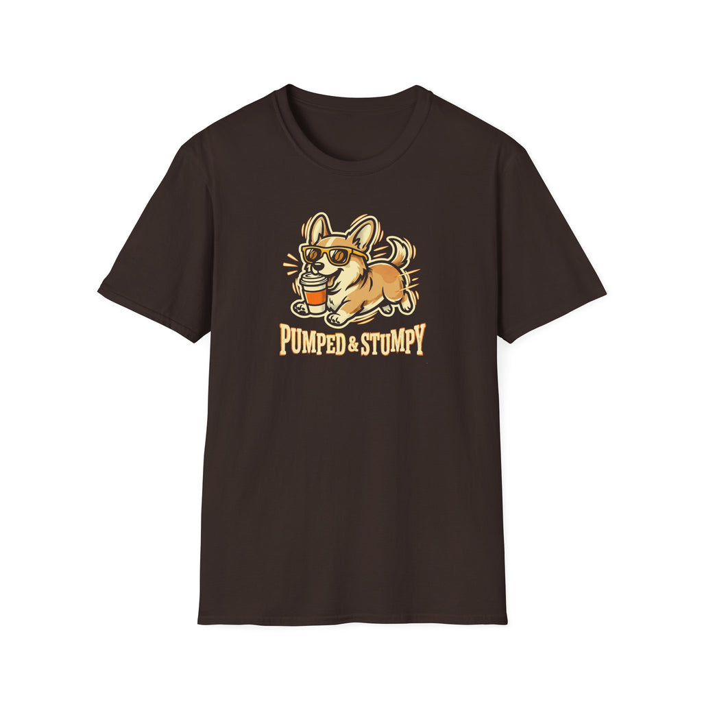 Corgi Coffee Tee — "Pumped & Stumpy" Cute Dog Graphic T-Shirt