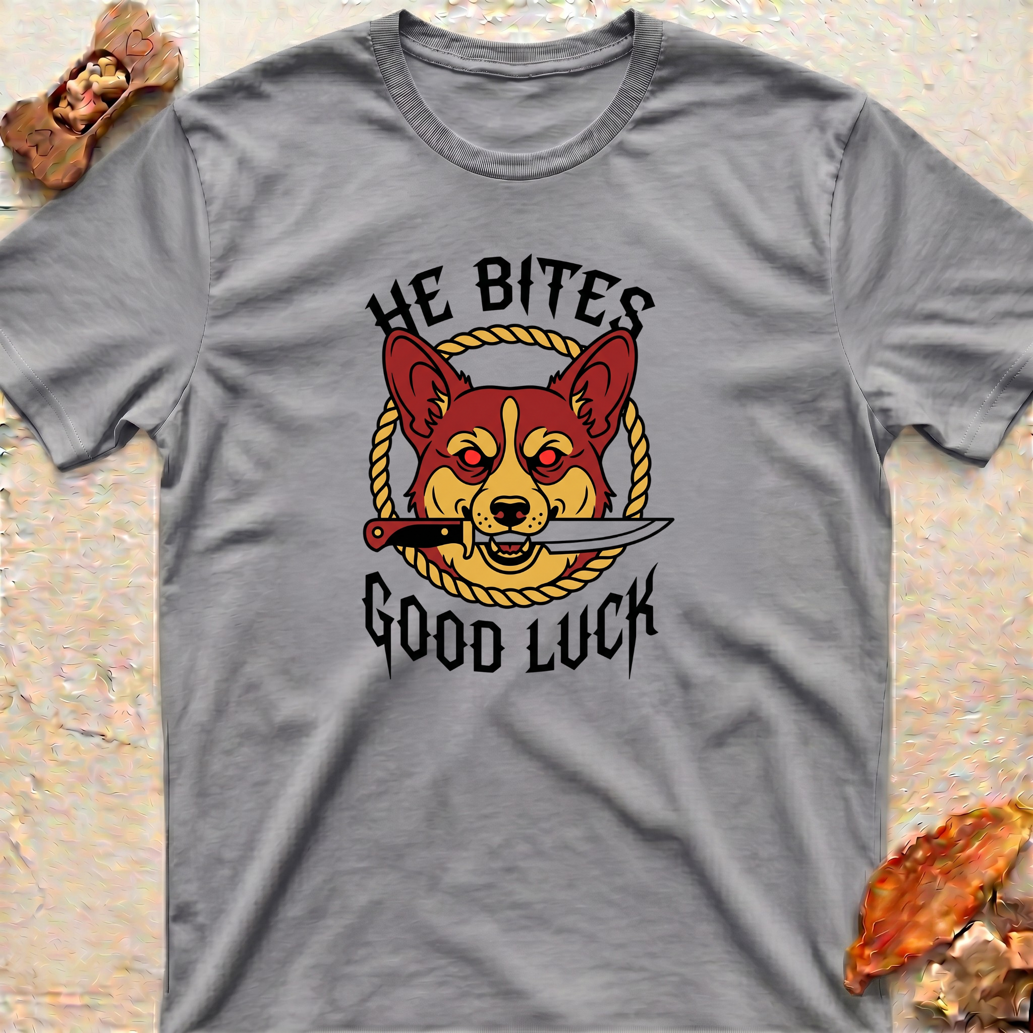 Corgi T-Shirt - He Bites, Good Luck