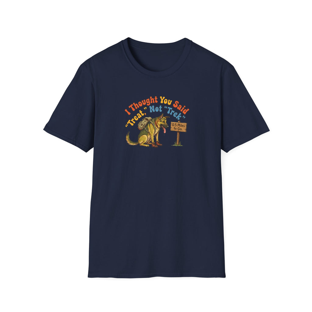German Shepherd T‑Shirt – "I Thought You Said Treat, Not Trek" Vintage-style German Shepherd Tee