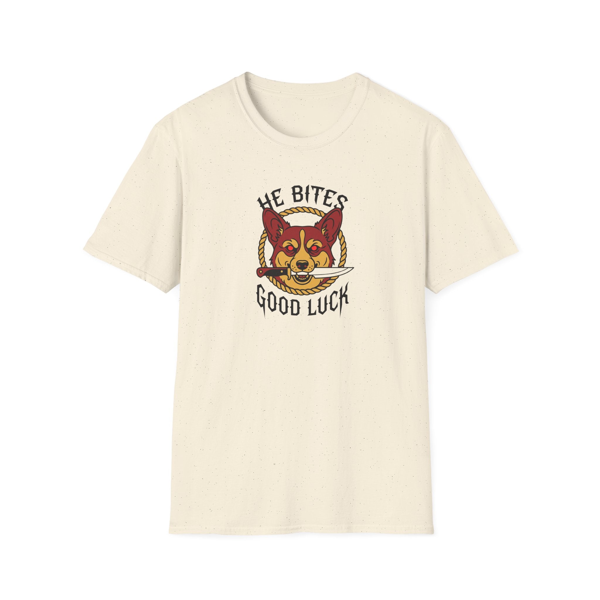 Corgi 'He Bites, Good Luck' Graphic T-Shirt