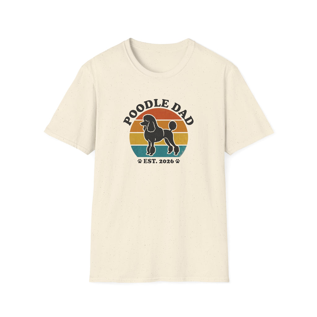 Poodle Dad T-Shirt – Retro Sunset Poodle Dad Est. 2026 Tee