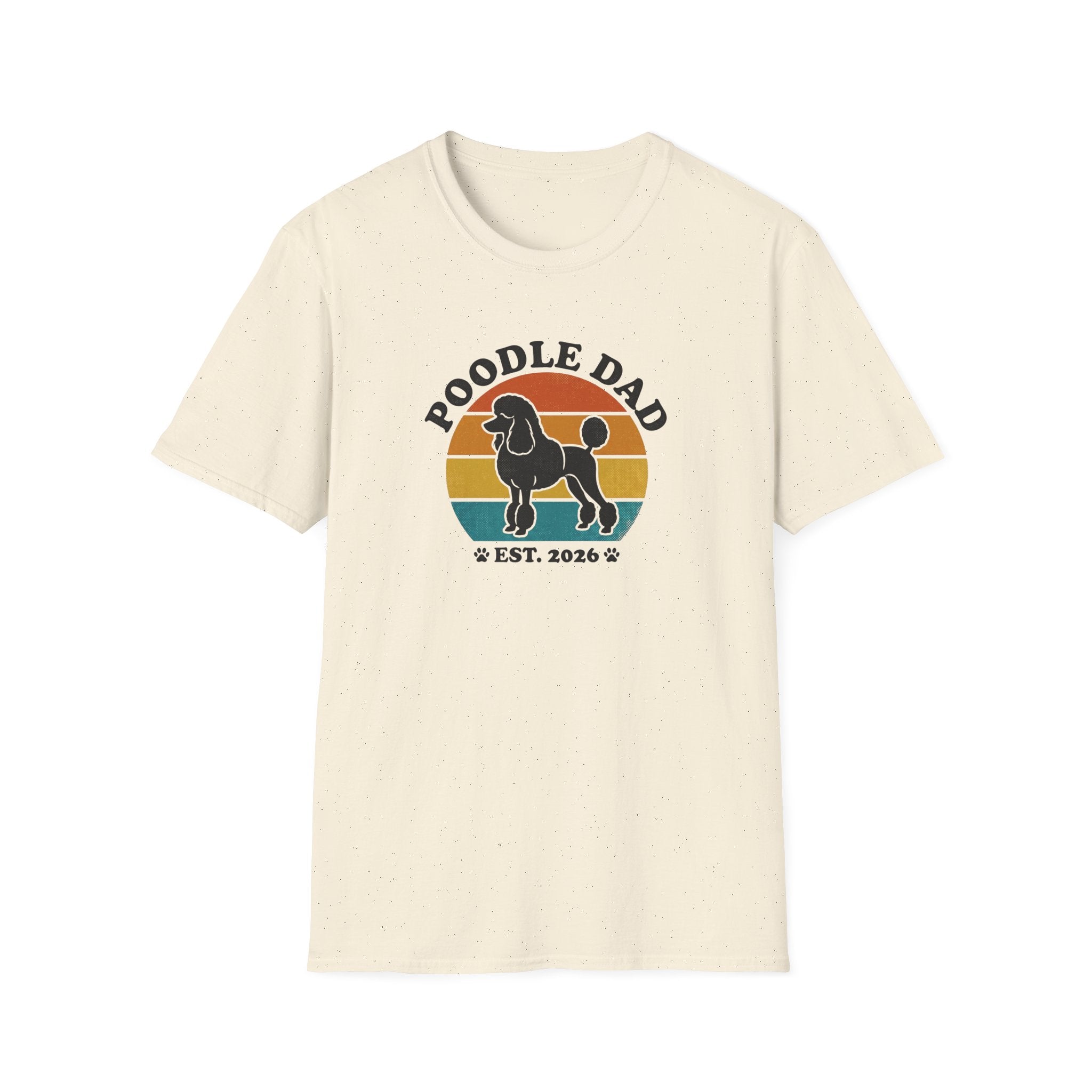 Poodle Dad T-Shirt – Retro Sunset Poodle Dad Est. 2026 Tee