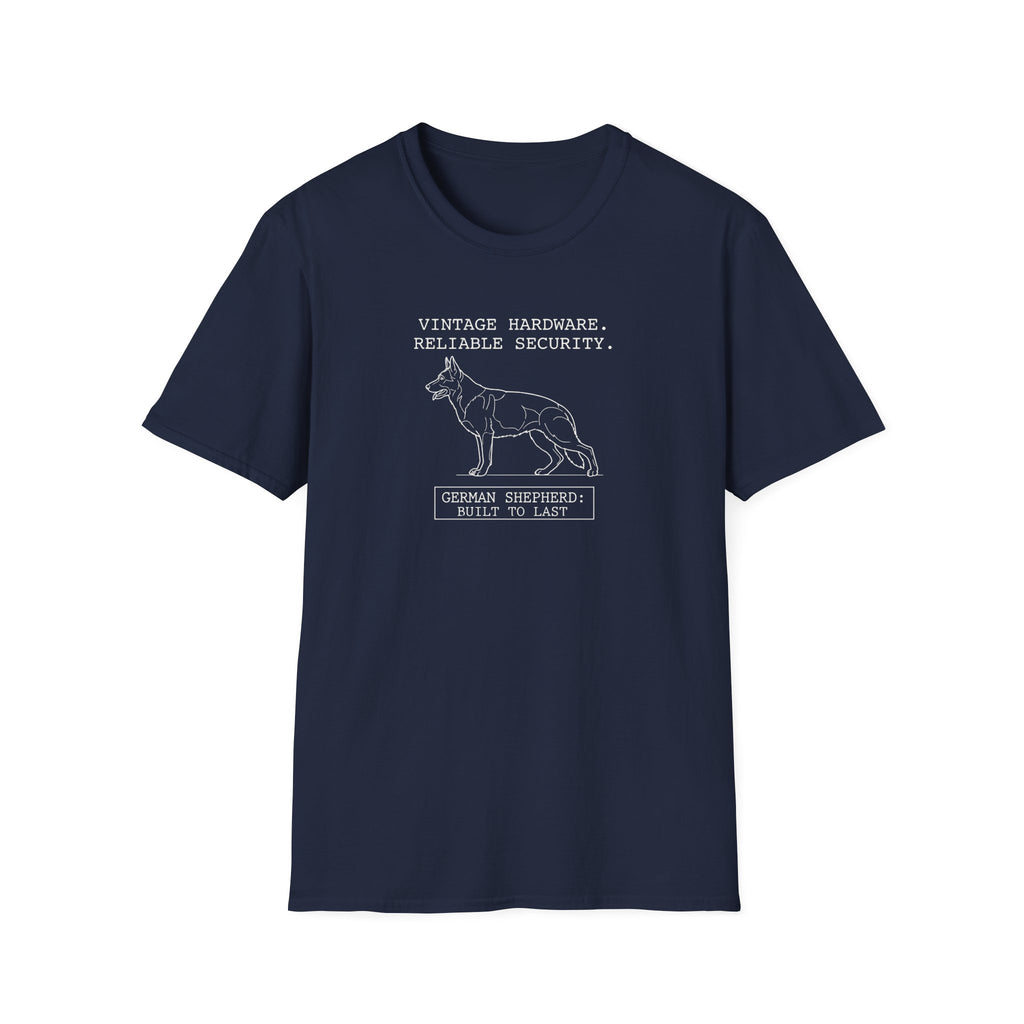 German Shepherd T-Shirt – “Vintage Hardware, Reliable Security” Graphic Tee