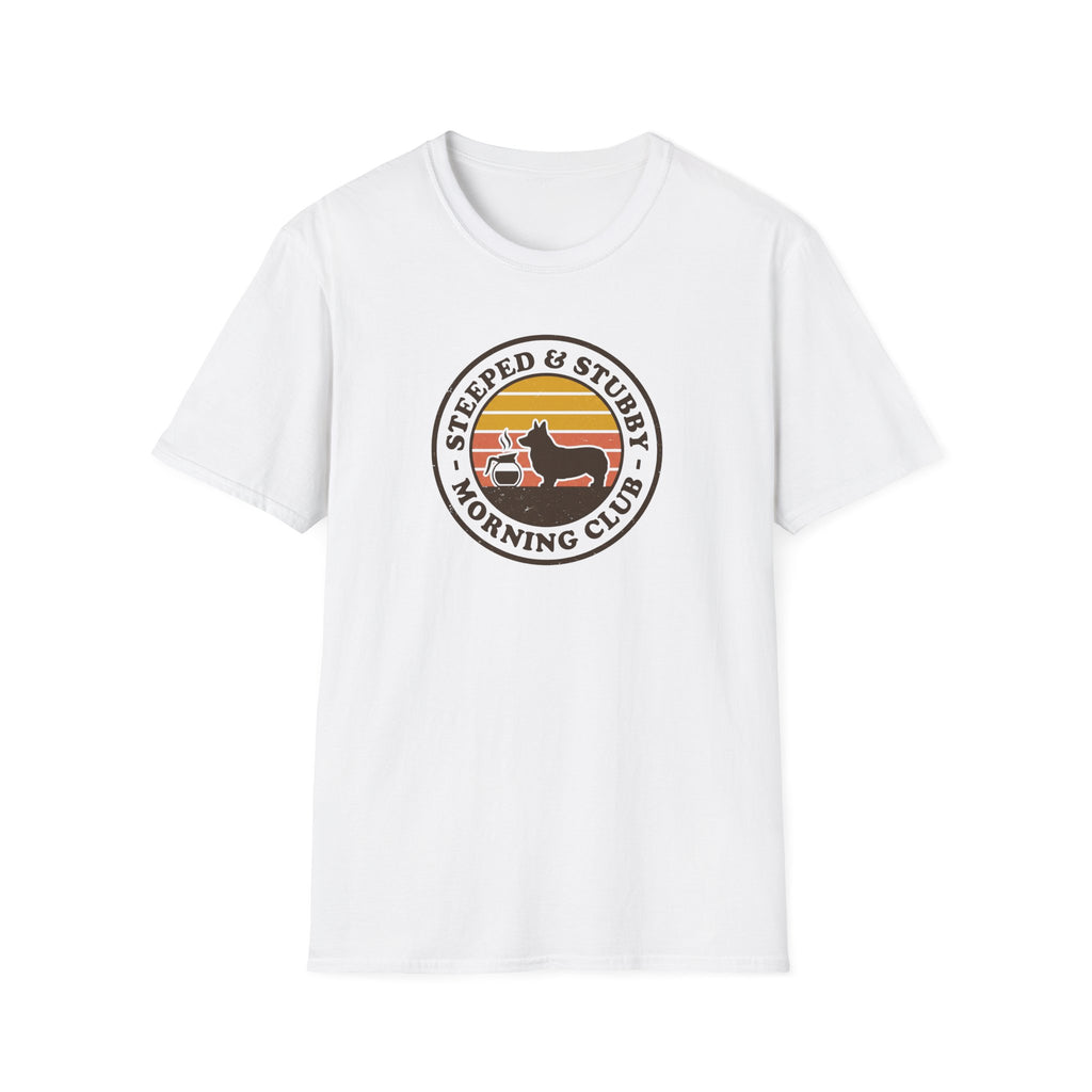 Steeped & Stubby Morning Club T-Shirt — Retro Coffee & Dachshund Logo Tee