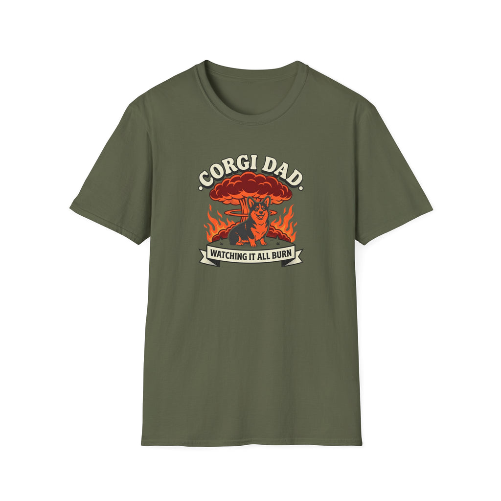 Corgi Dad T‑Shirt — "Watching It All Burn" Retro Dog Dad Tee