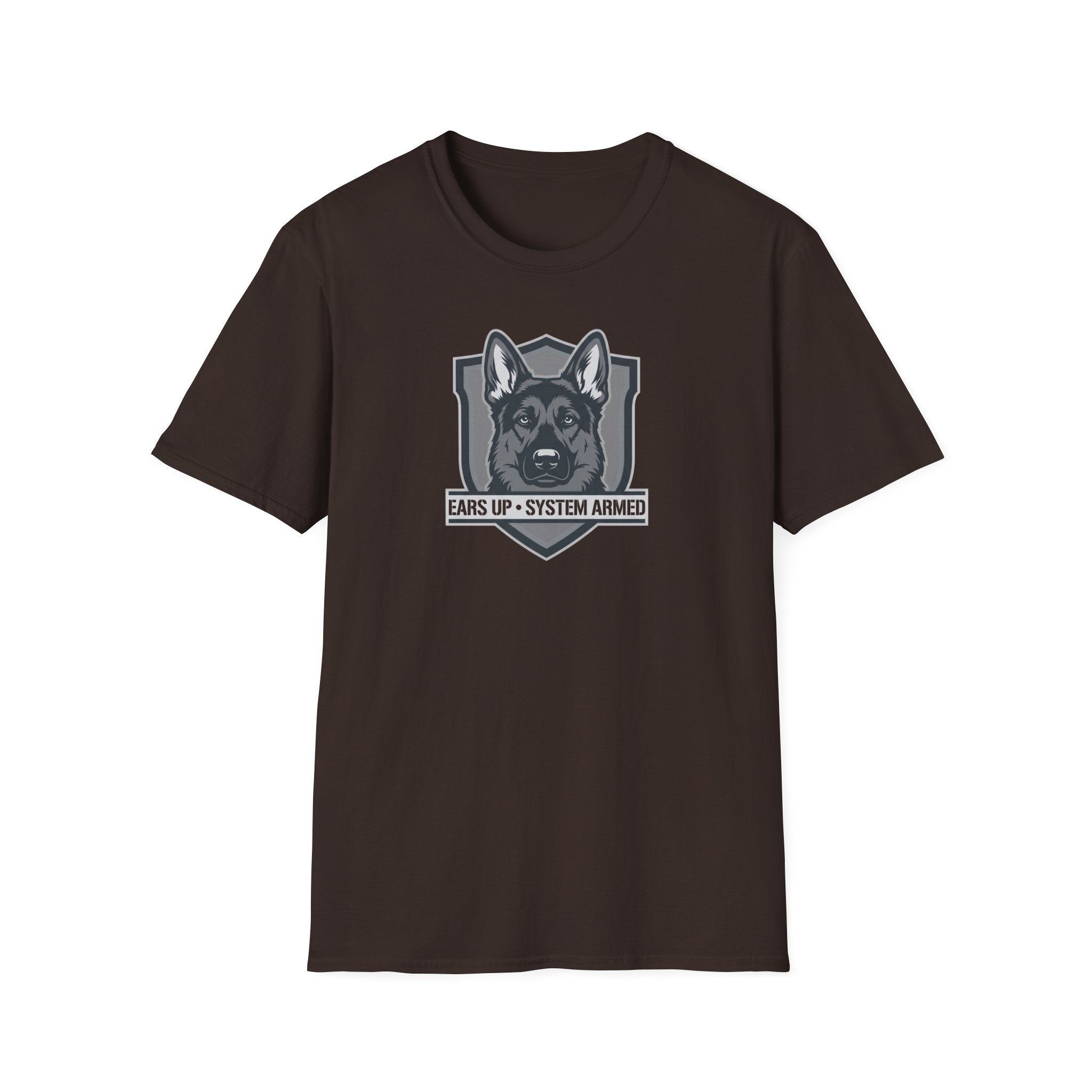 German Shepherd Badge T-Shirt — "Ears Up / System Armed" K9 Handler Tee