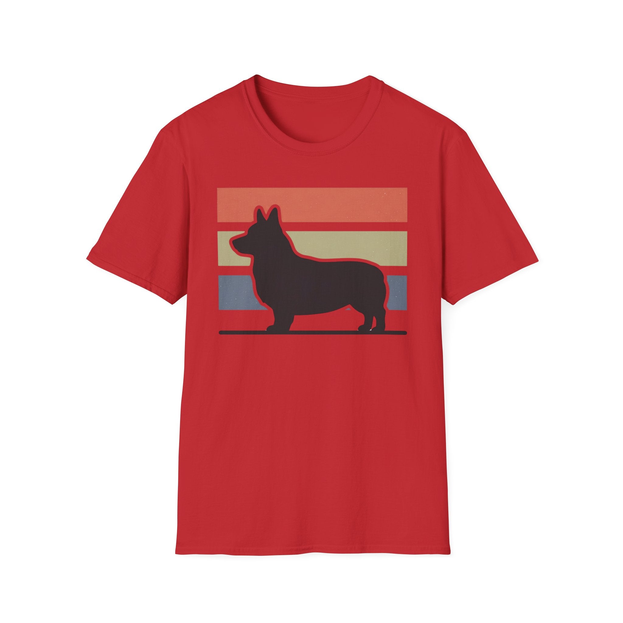 Retro Corgi Silhouette T-Shirt — Vintage Stripe Welsh Corgi Tee
