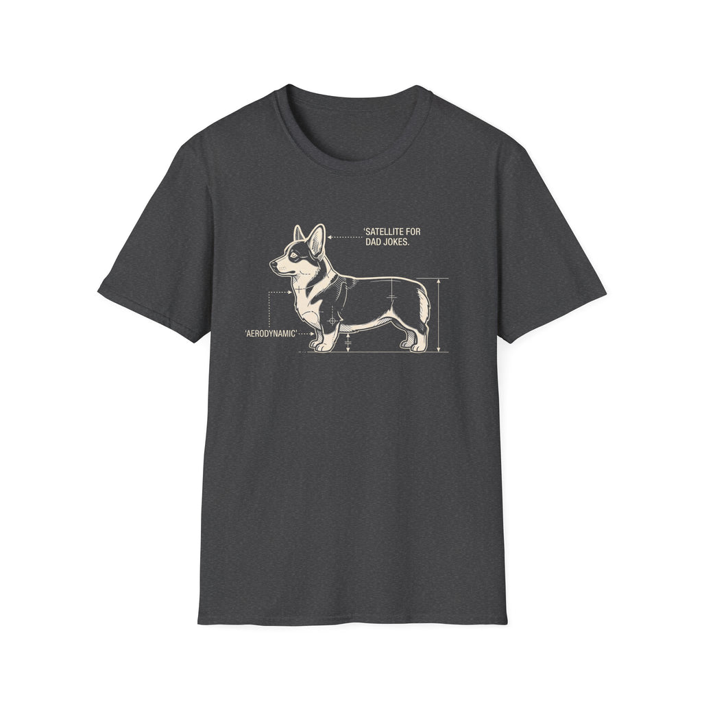 Corgi Blueprint T-Shirt — "Satellite for Dad Jokes" Funny Dog Anatomy Tee